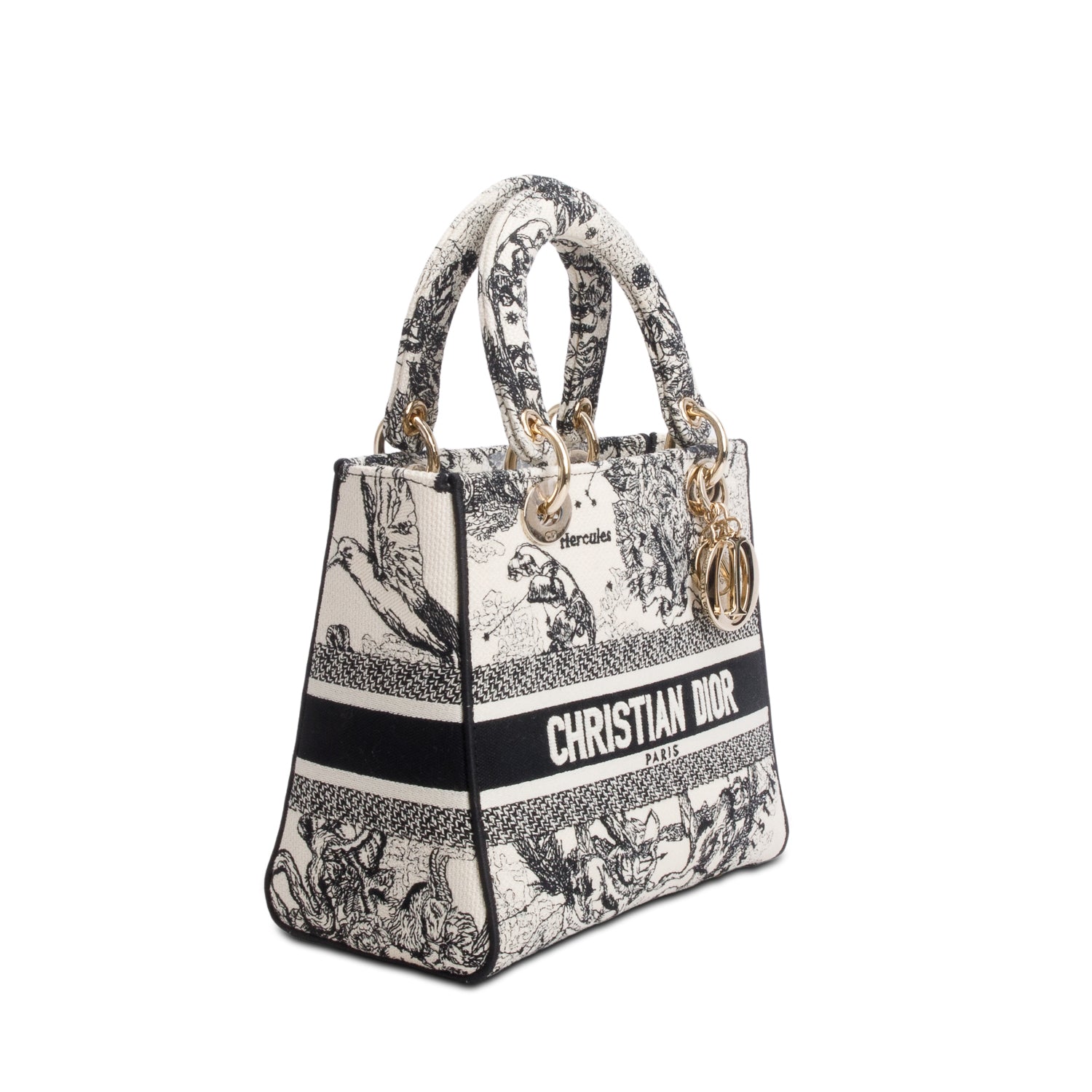 Christian Dior 2022 Blue Canvas Embroidered Zodiac Toile de Jouy Medium Lady D-Lite w/ Box, Authenticity Card & Strap