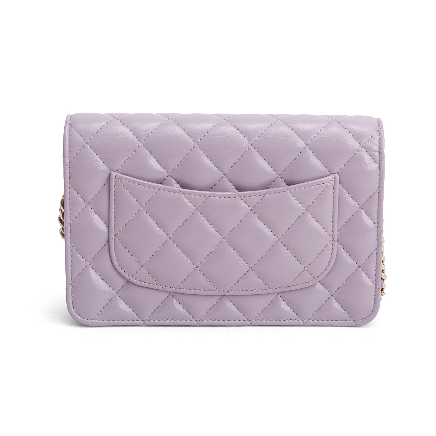 Chanel Purple Shiny Lambskin Quilted Enamel CC Wallet on Chain w/ Box