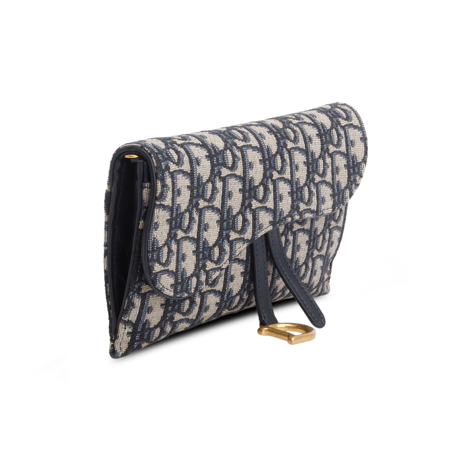 Christian Dior 2022 Blue Oblique Small Saddle Chain Pouch w/ Box & Pouch