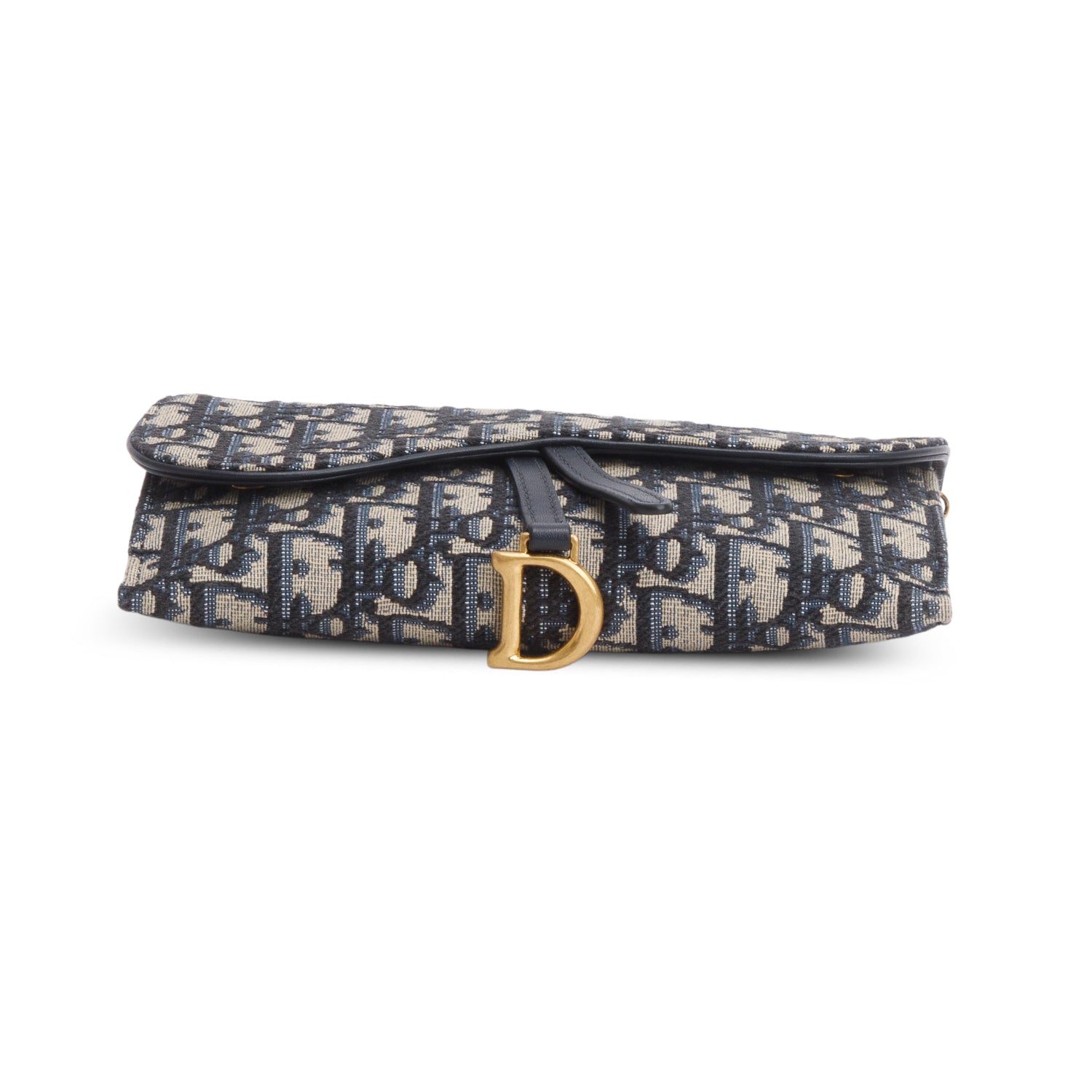 Christian Dior 2022 Blue Oblique Small Saddle Chain Pouch w/ Box & Pouch