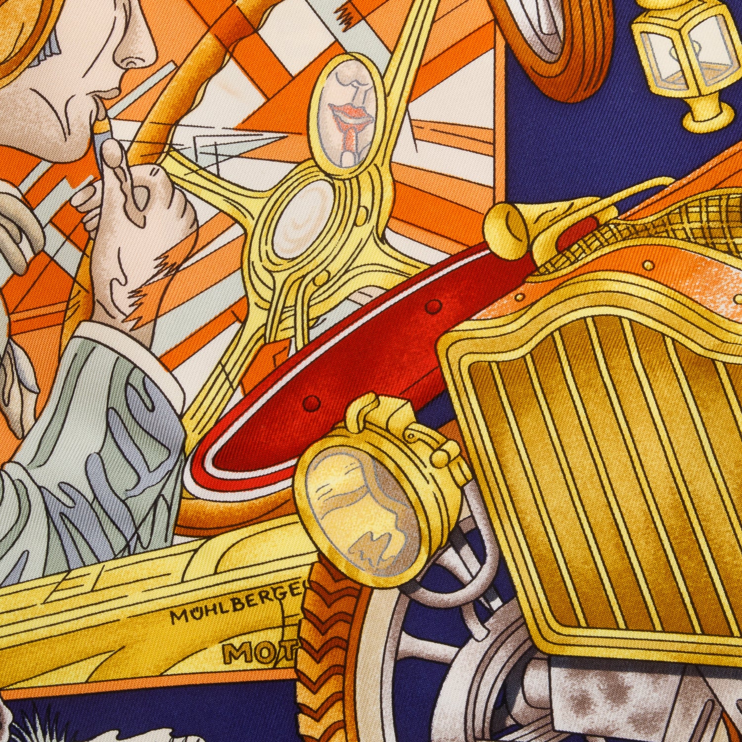 Hermes Navy 'Automobile' Silk Scarf 90 w/ Box