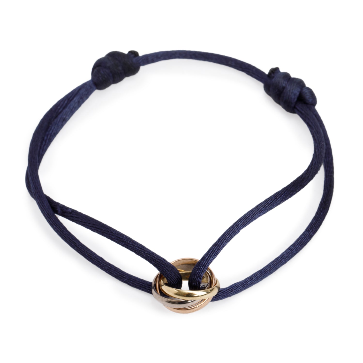 Cartier 18k White, Yellow & Rose Gold Trinity Blue Cord Bracelet w/ Box & Certificate