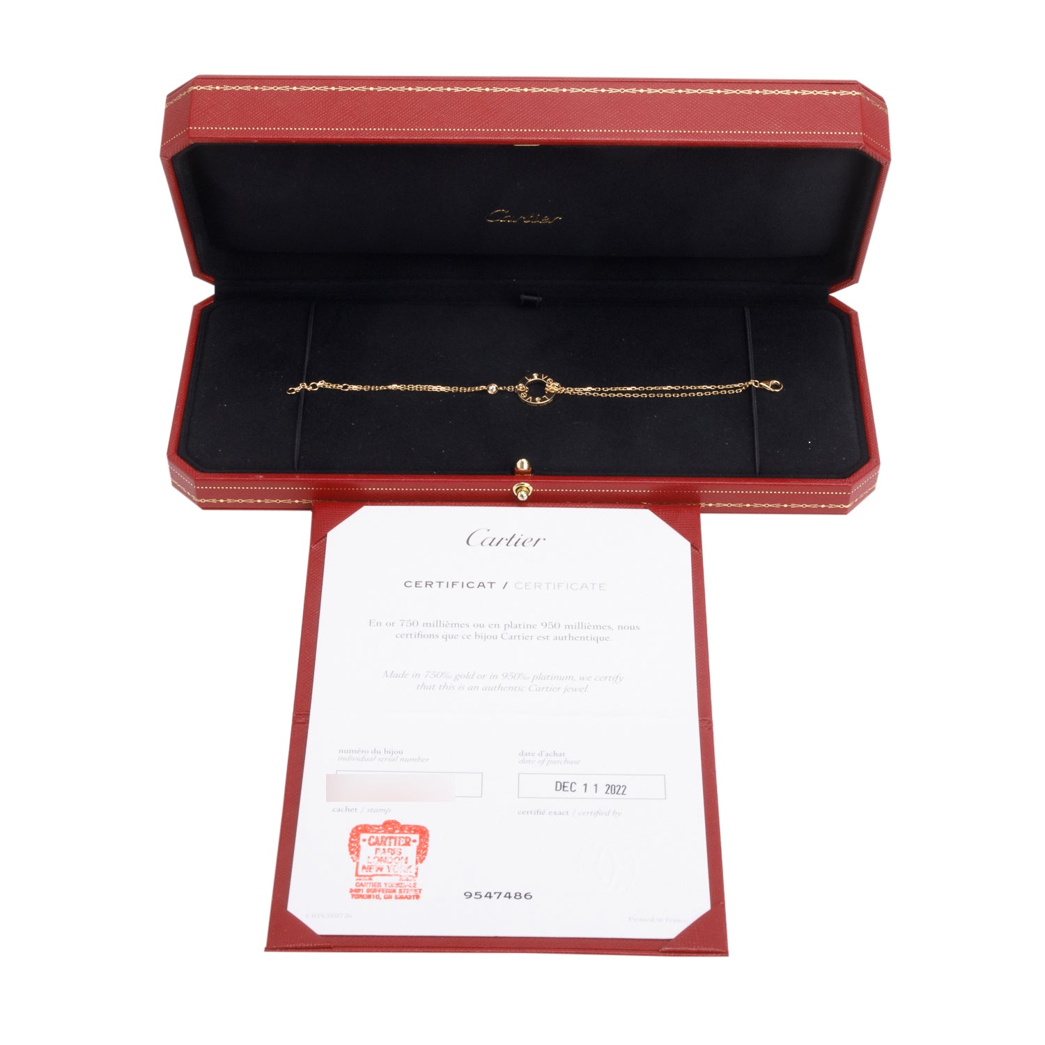 Cartier 2022 18k Yellow Gold 2 Diamond Love Chain Bracelet w/ Box & Certificate