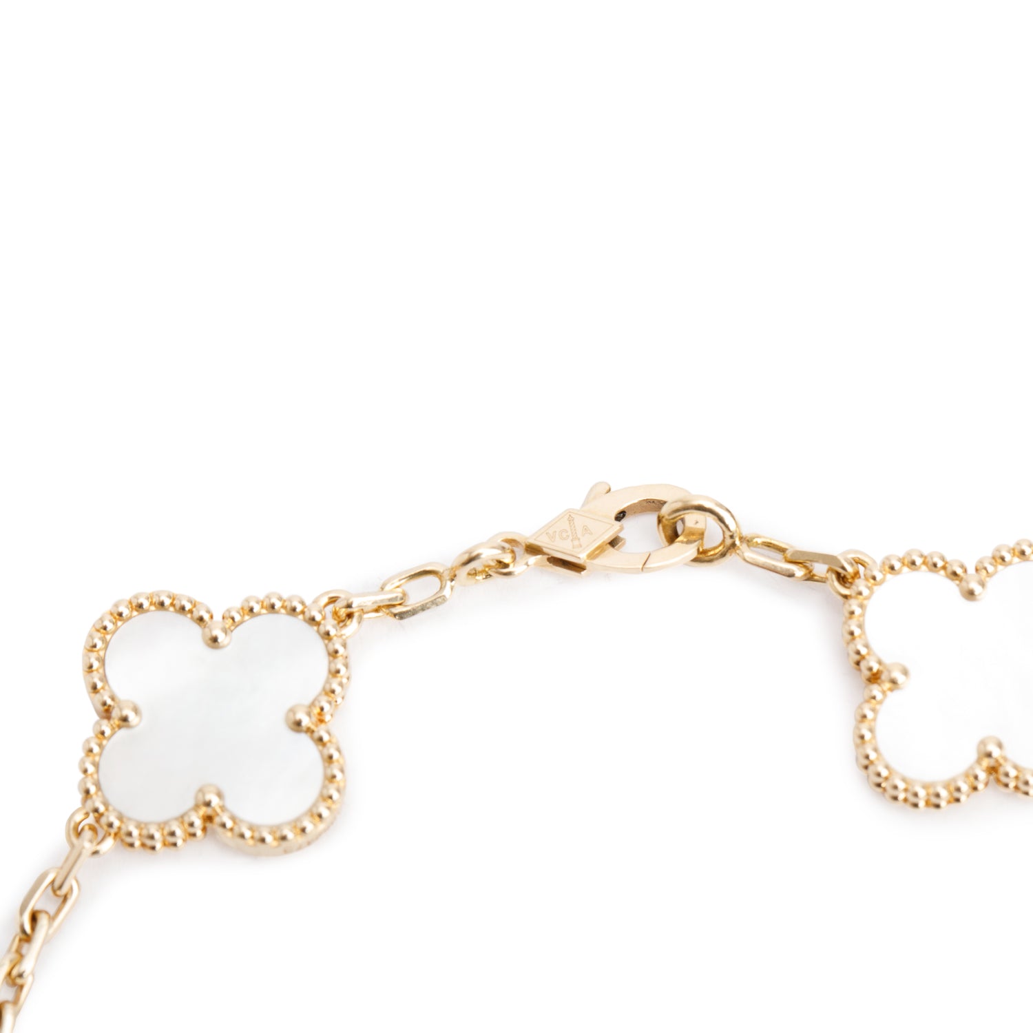 Van Cleef & Arpels 18k Yellow Gold Vintage Alhambra 5 Motif Mother of Pearl Bracelet w/ Box