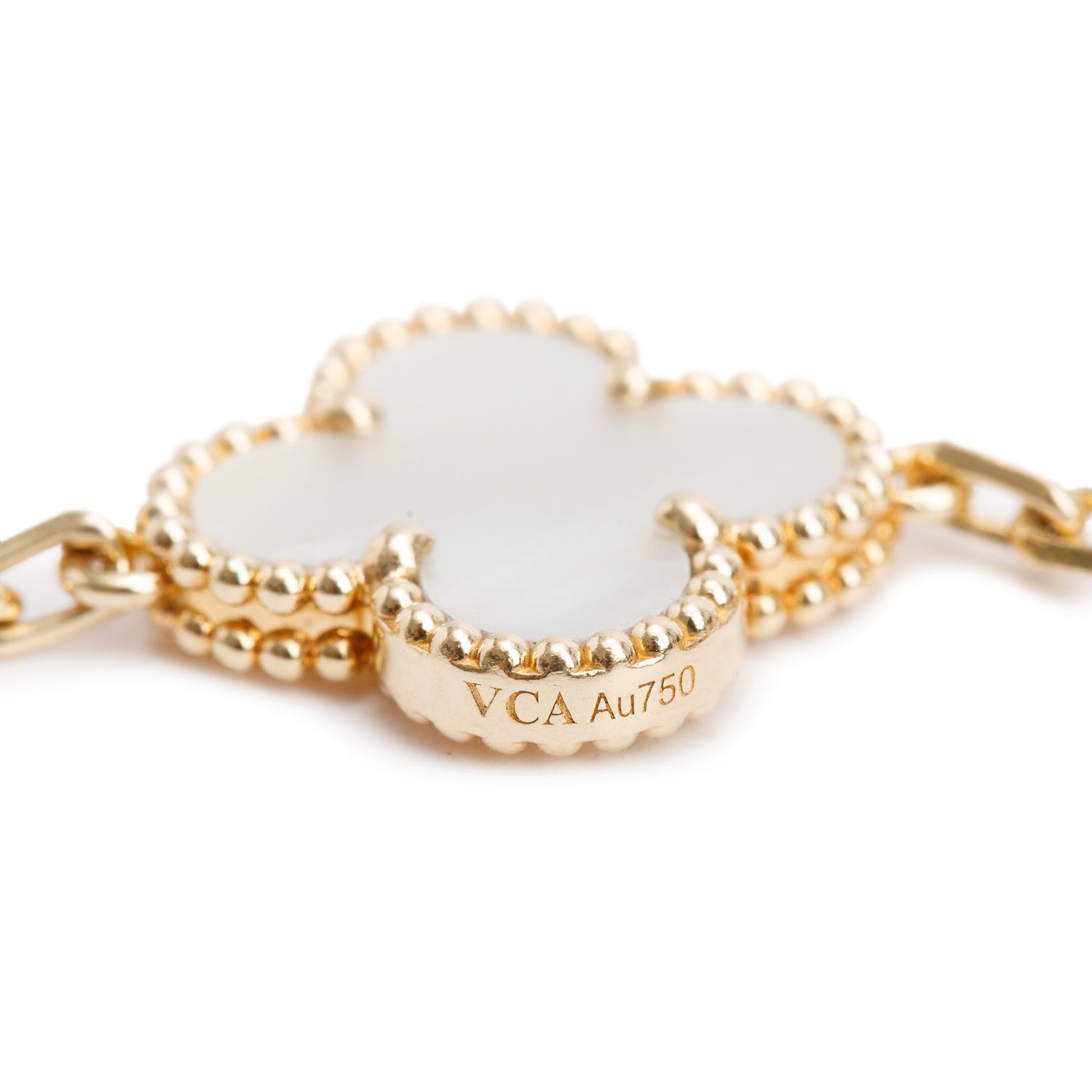 Van Cleef & Arpels 18k Yellow Gold Vintage Alhambra 5 Motif Mother of Pearl Bracelet w/ Box
