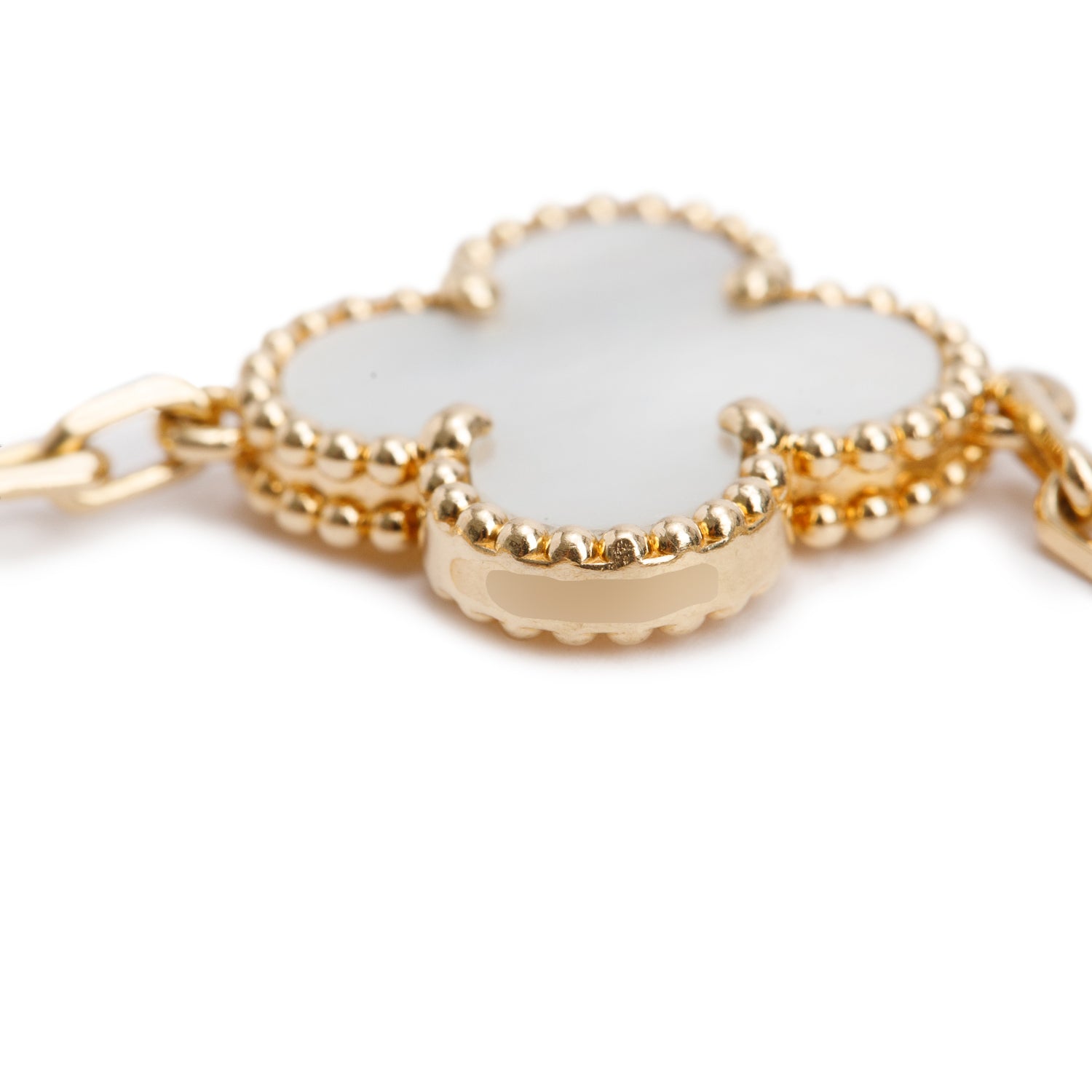Van Cleef & Arpels 18k Yellow Gold Vintage Alhambra 5 Motif Mother of Pearl Bracelet w/ Box
