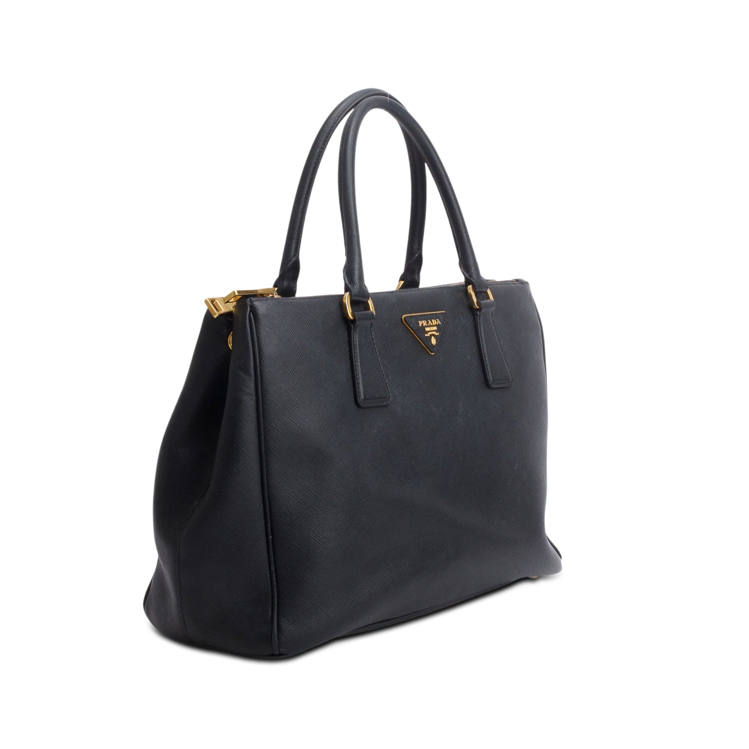 Prada Black Saffiano Lux Medium Double Zip Galleria Tote