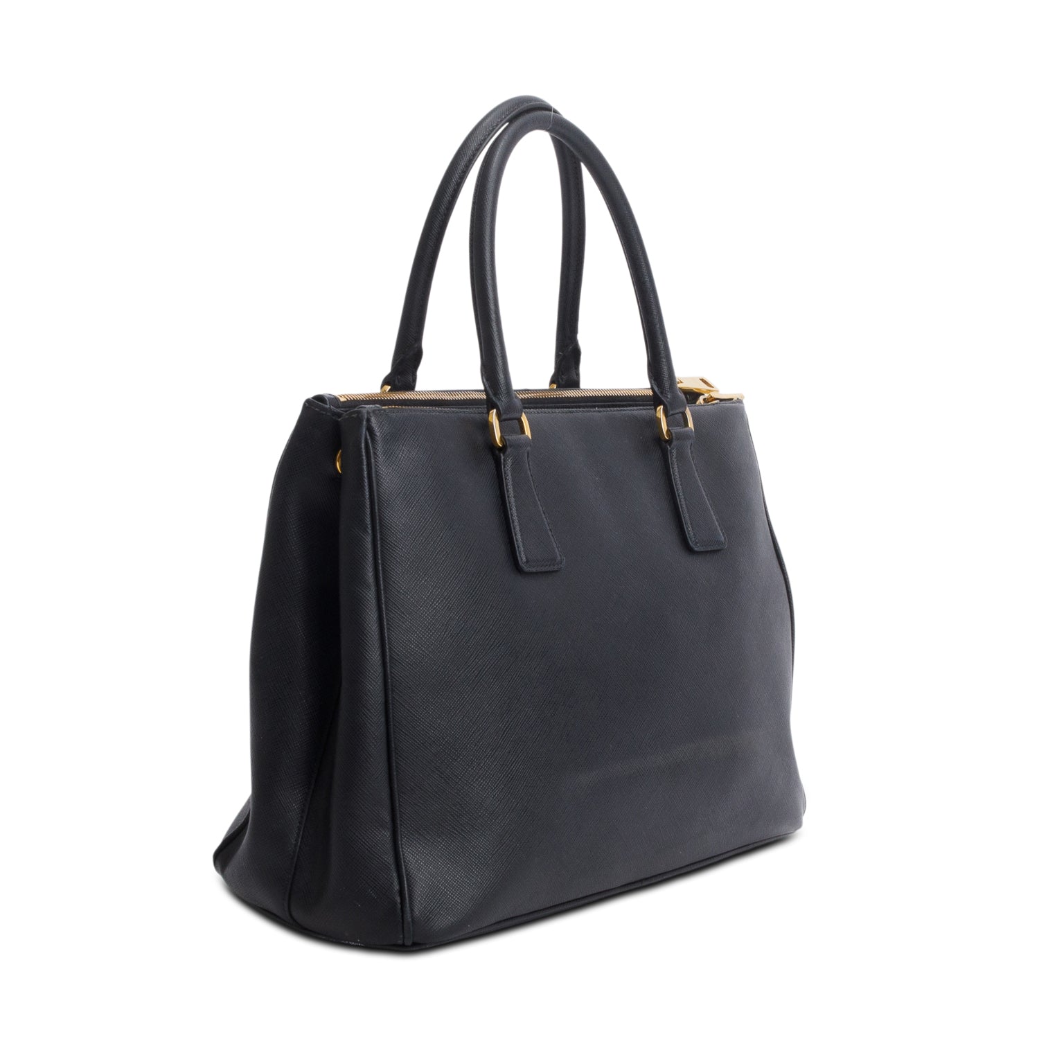 Prada Black Saffiano Lux Medium Double Zip Galleria Tote