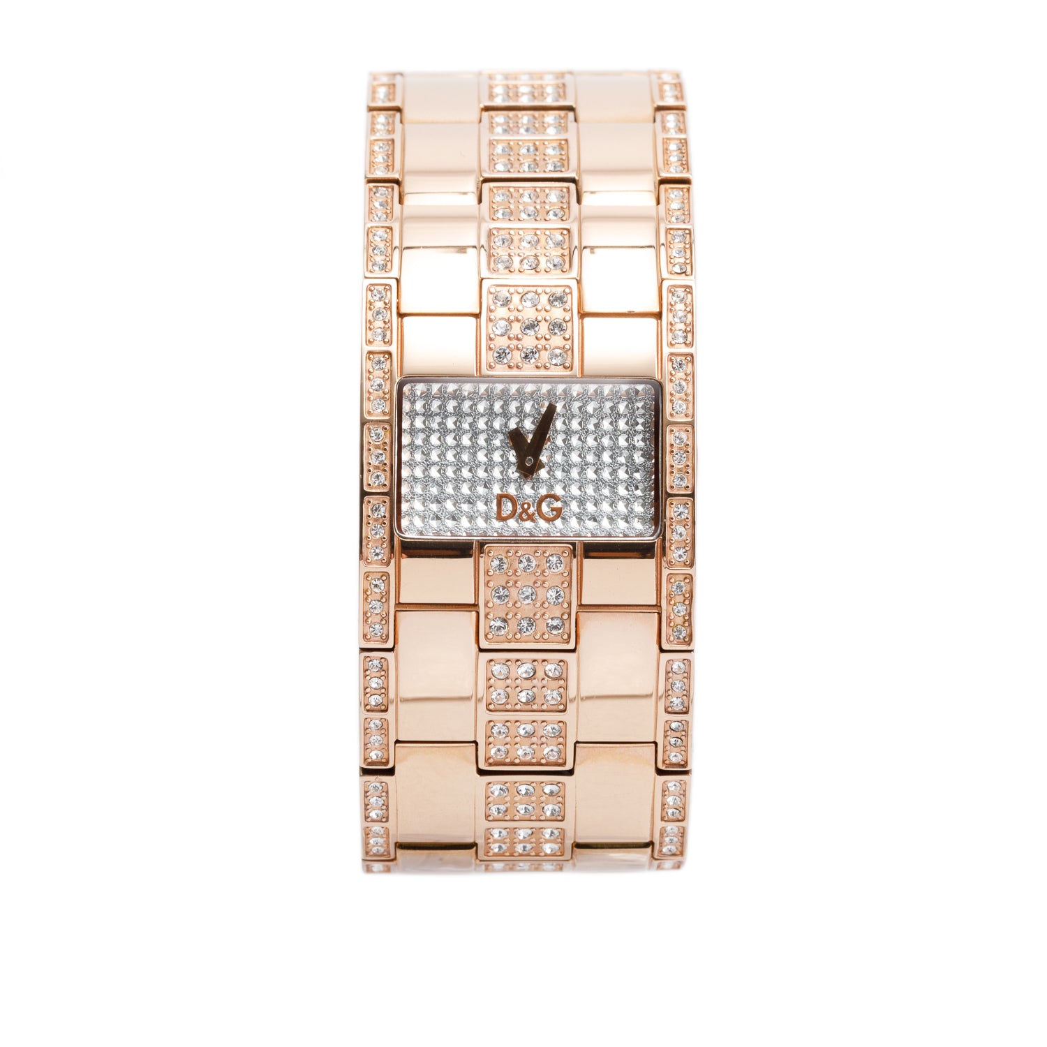 Dolce & Gabbana Rose Gold Plated Stainless Steel Crystal Time Quartz Watch Silver Dial