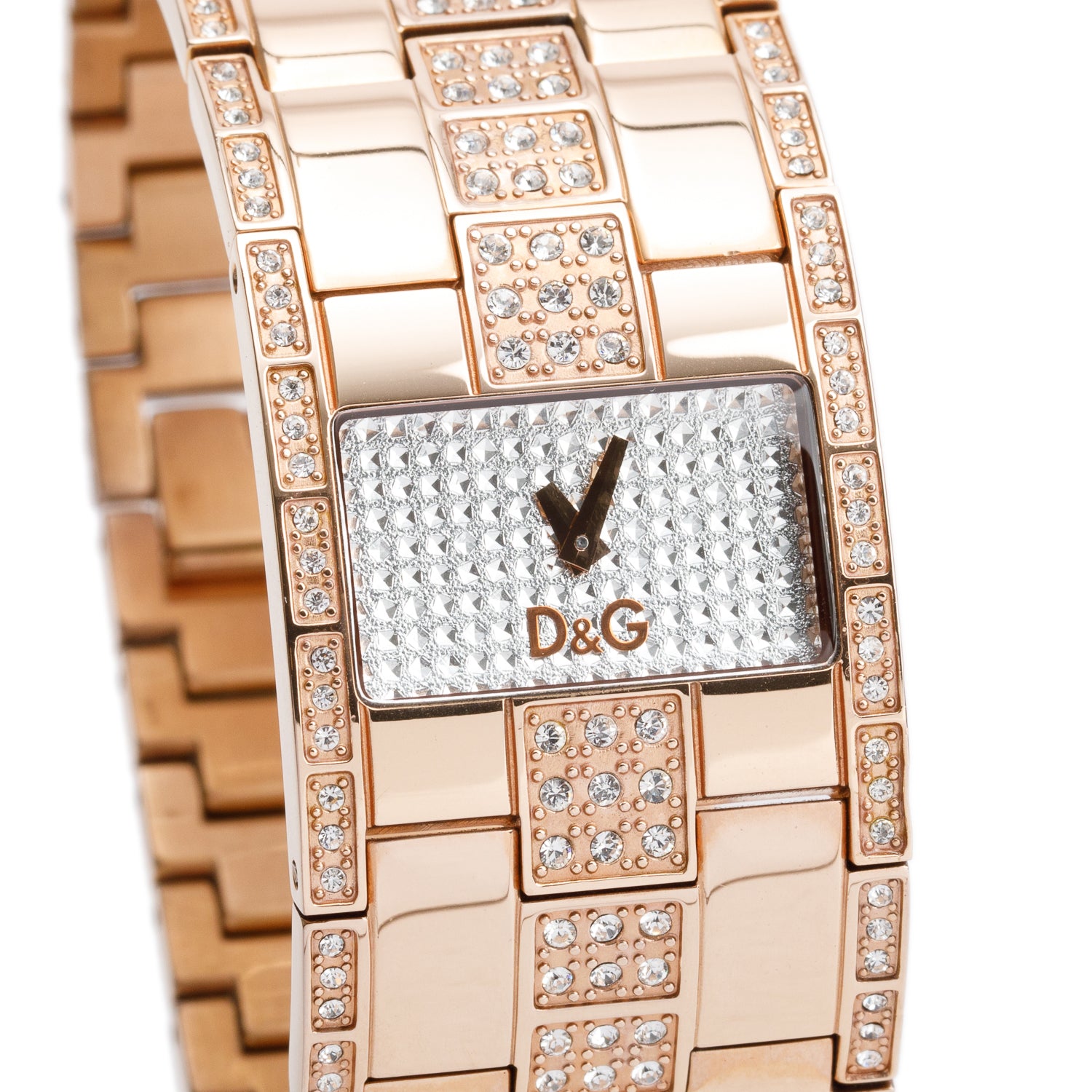 Dolce & Gabbana Rose Gold Plated Stainless Steel Crystal Time Quartz Watch Silver Dial