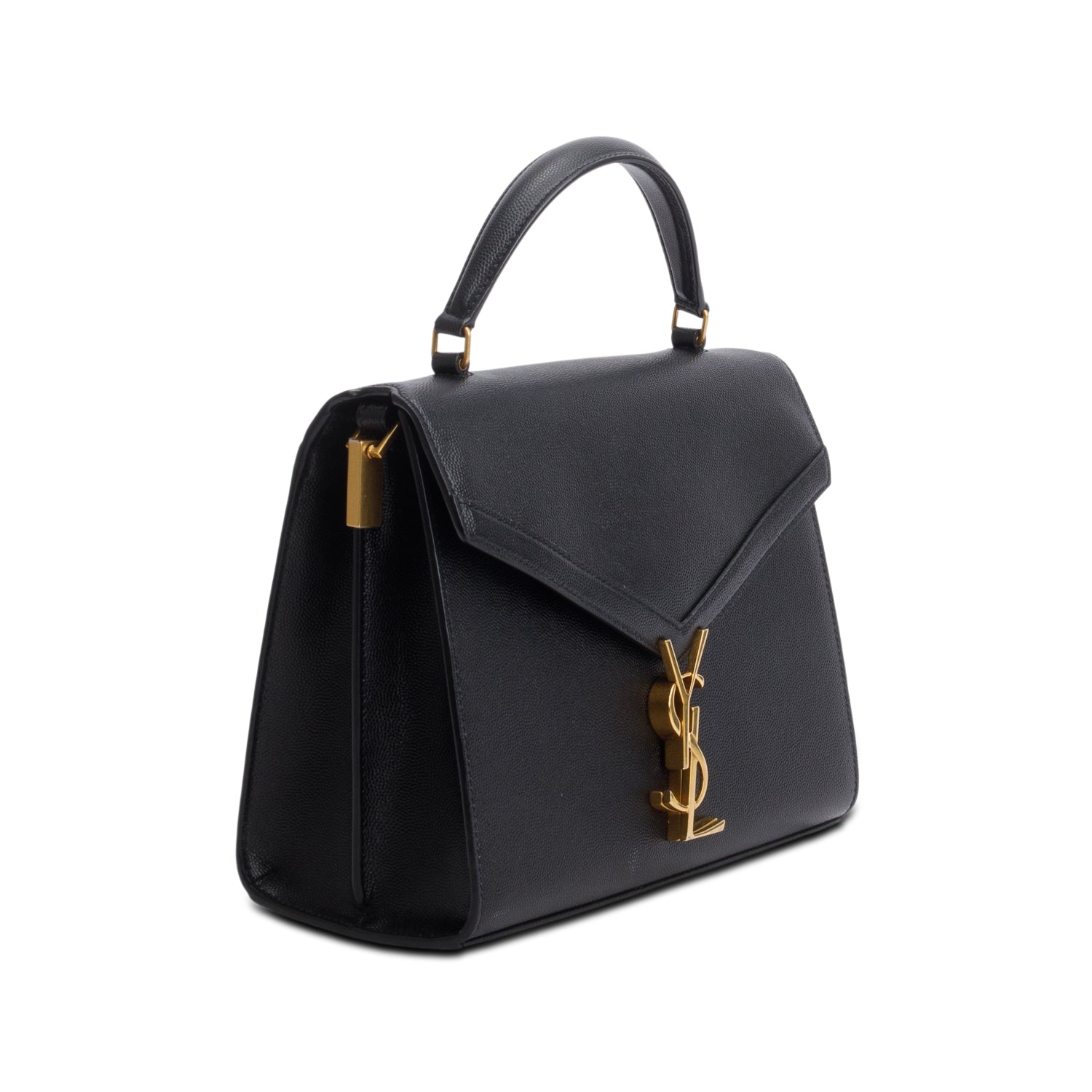 Saint Laurent 2021 Black Grain De Poudre Leather Cassandra Medium Top Handle Bag w/ Strap