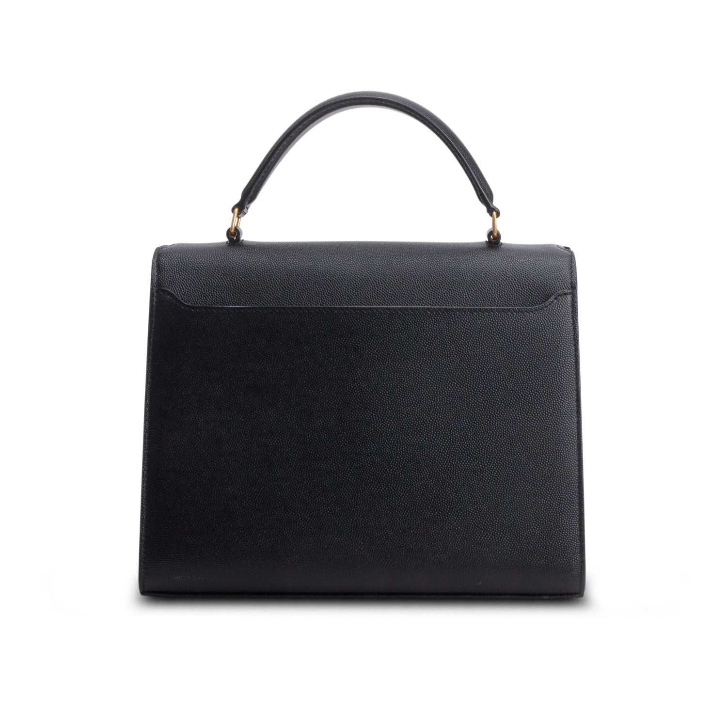Saint Laurent 2021 Black Grain De Poudre Leather Cassandra Medium Top Handle Bag w/ Strap