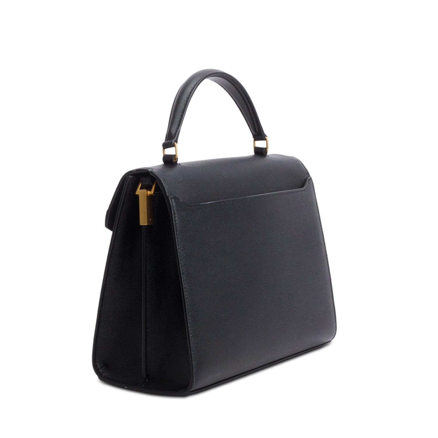 Saint Laurent 2021 Black Grain De Poudre Leather Cassandra Medium Top Handle Bag w/ Strap