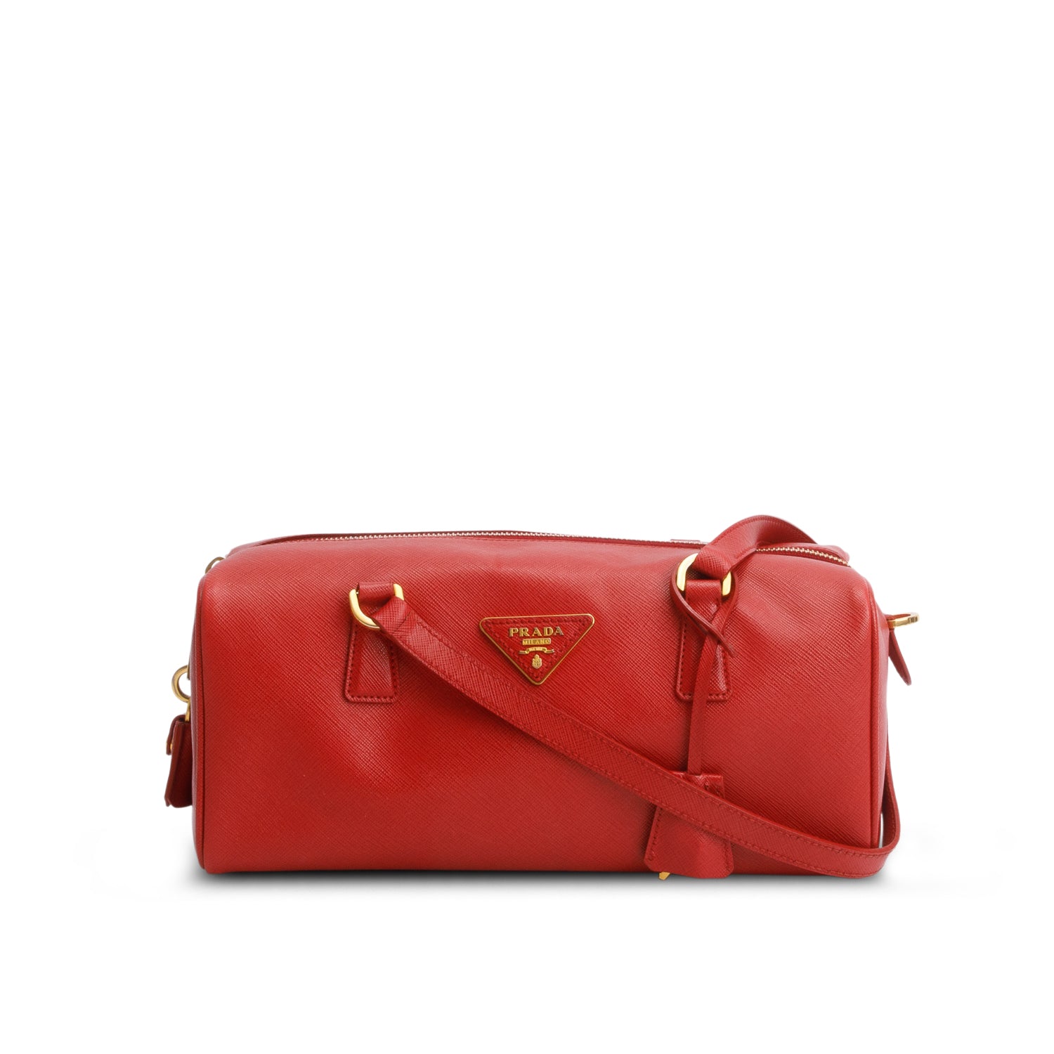 Prada Red Saffiano Lux Bauletto w/ Authenticity Card