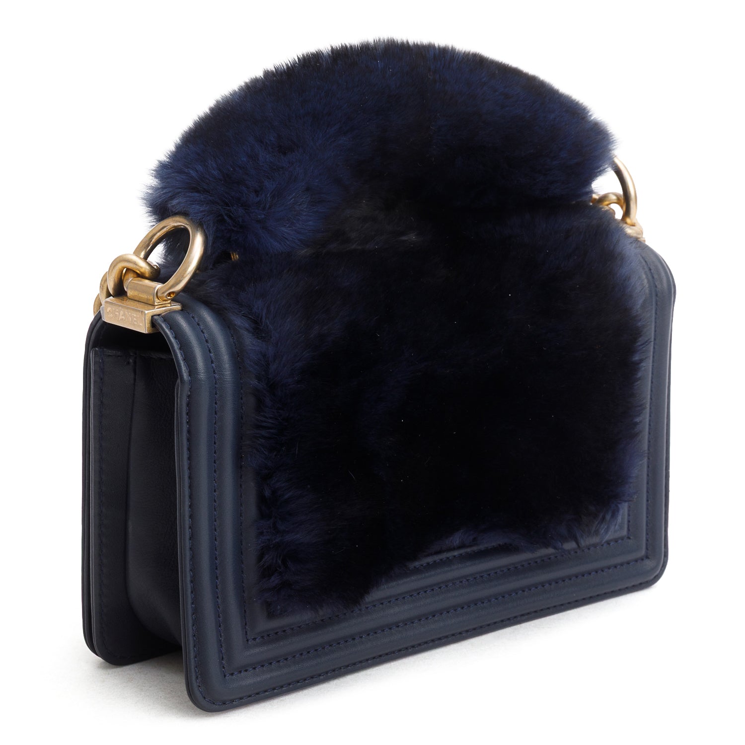 Chanel Navy Orylag Small Boy Top Handle Flap w/ Authenticity Card