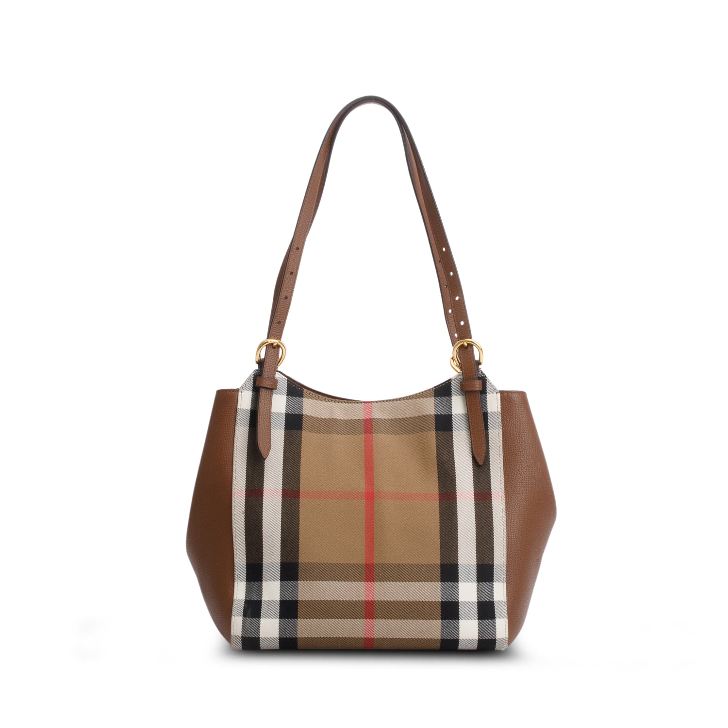 Burberry Brown Grainy Calfskin House Check Small Canterbury Tote