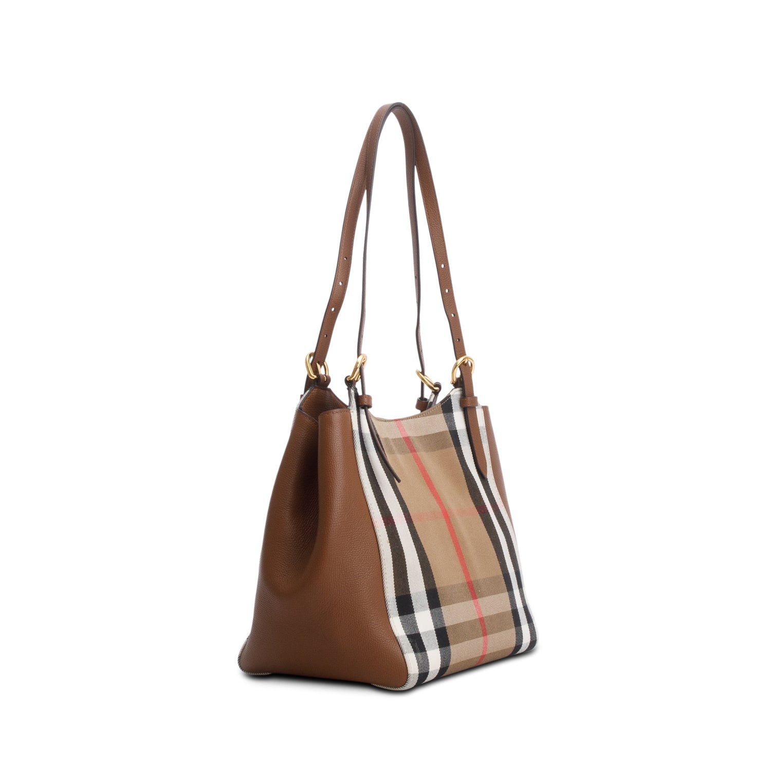 Burberry Brown Grainy Calfskin House Check Small Canterbury Tote