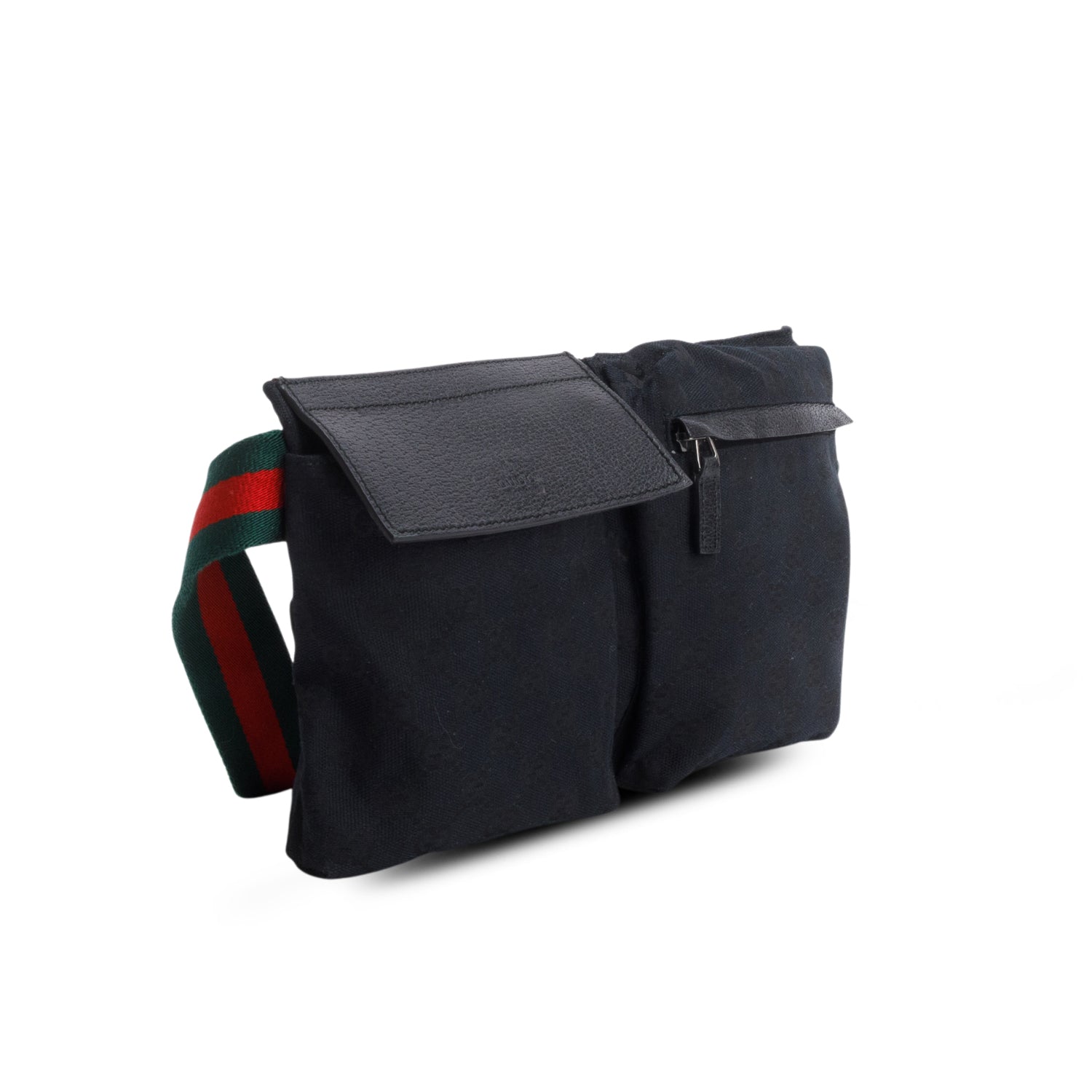 Gucci Black GG Monogram Double Pocket Belt Bag