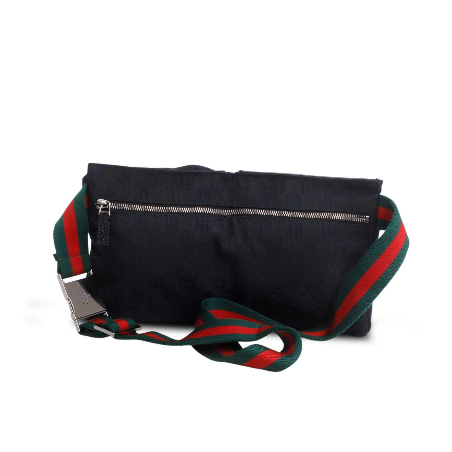Gucci Black GG Monogram Double Pocket Belt Bag