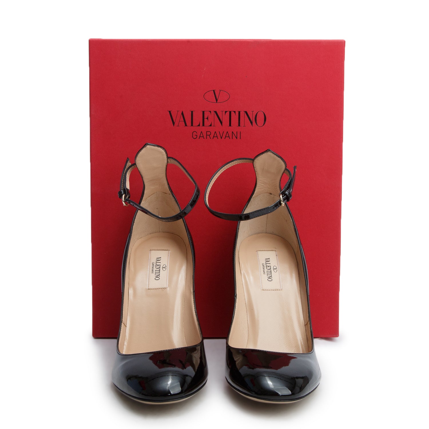 Valentino Black Patent Leather Ankle Strap Pumps, Women's Size 40 w/ Box