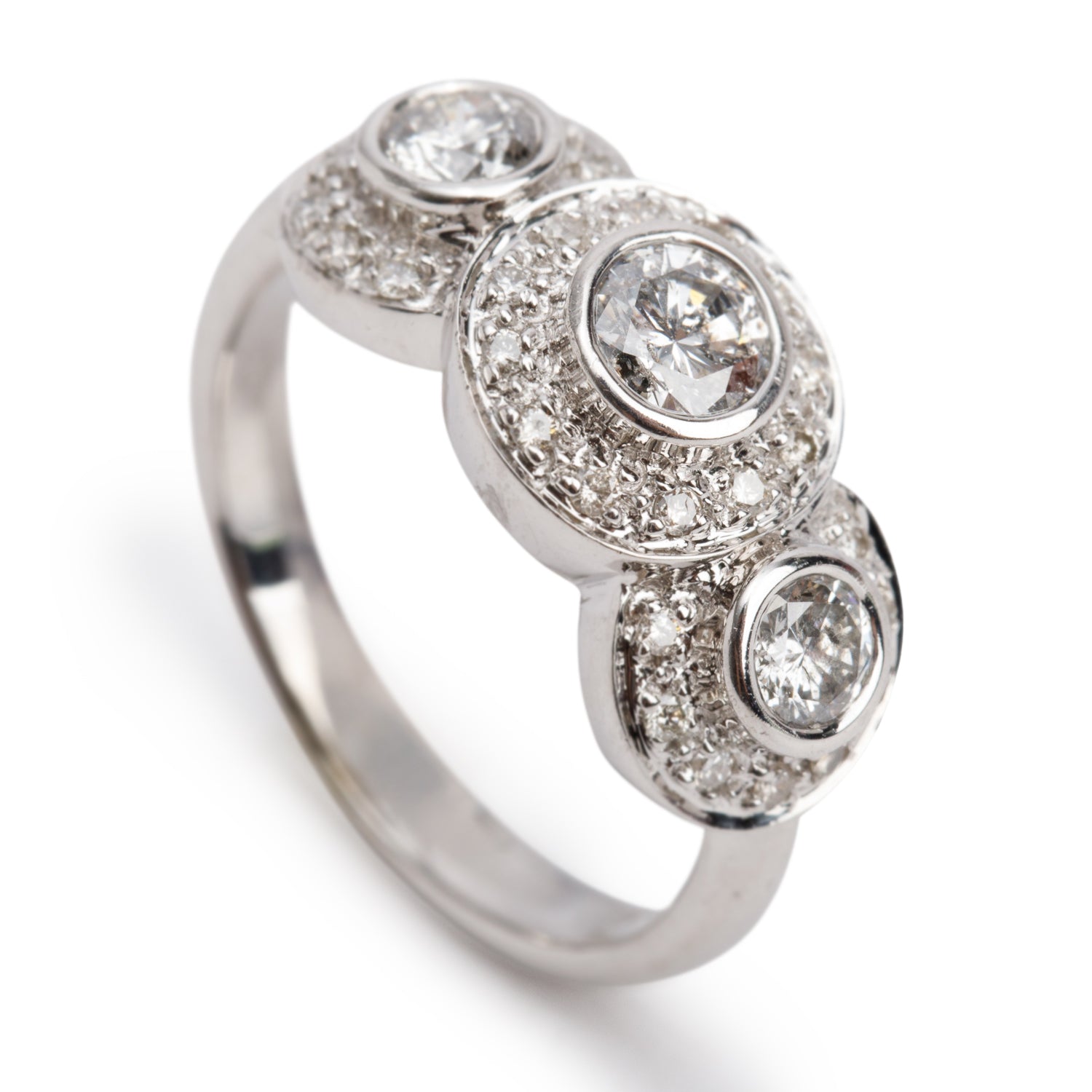14k White Gold Cluster Diamond Ring, Size 8