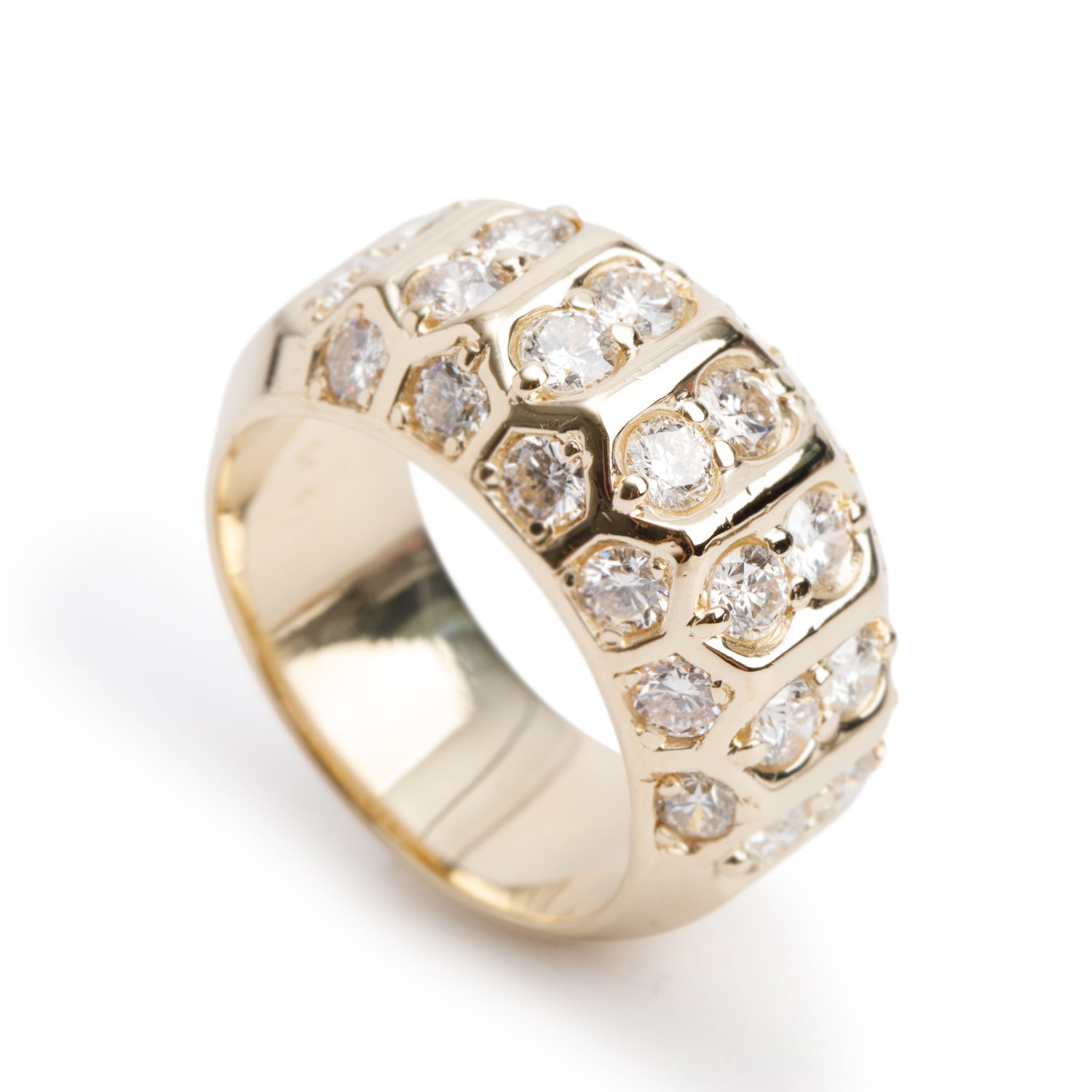 14k Yellow Gold Diamond Cocktail Ring, Size 7