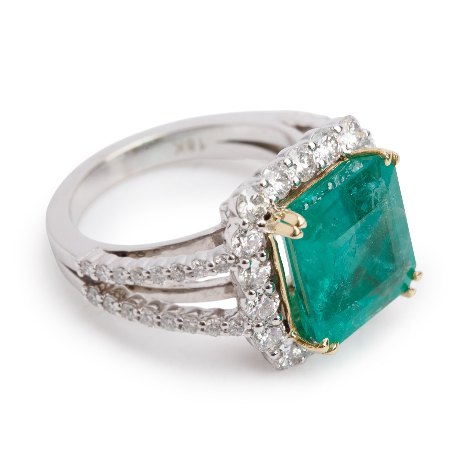 18k Yellow & White Gold 6.45 ct. Emerald & Diamond Ring, Size 6.75