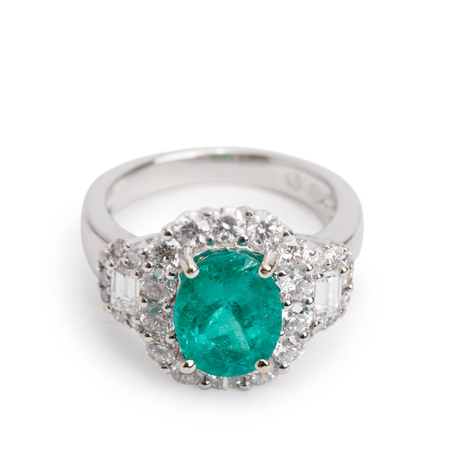 18k Yellow & White Gold 2.34 ct. Oval Cut Emerald & Diamond Ring, Size 6.5
