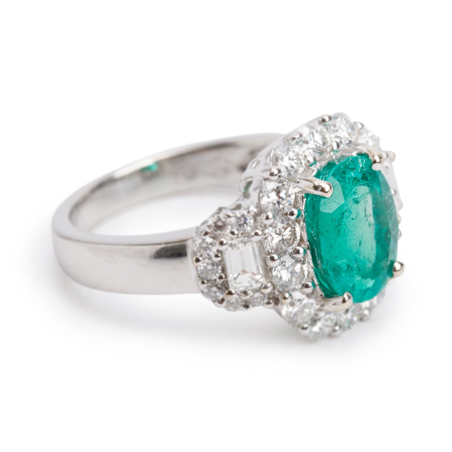 18k Yellow & White Gold 2.34 ct. Oval Cut Emerald & Diamond Ring, Size 6.5