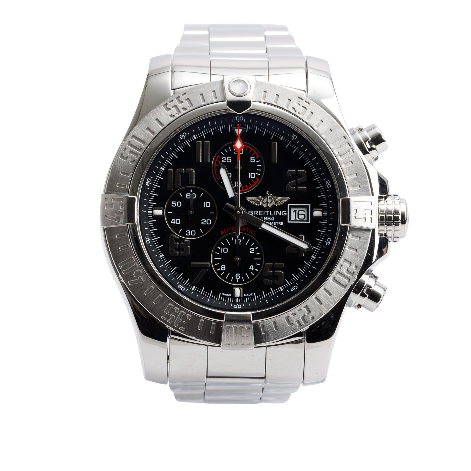 Breitling Stainless Steel Super Avenger II 48 MM Automatic Chronograph Watch Black Dial A13371 w/ Box
