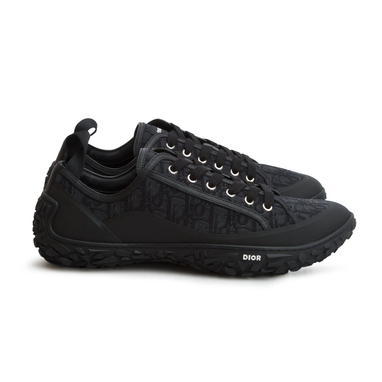 Christian Dior 2022 Black Jacquard Rubber Oblique B28 Low Top Sneakers, Men's Size 46 w/ Box