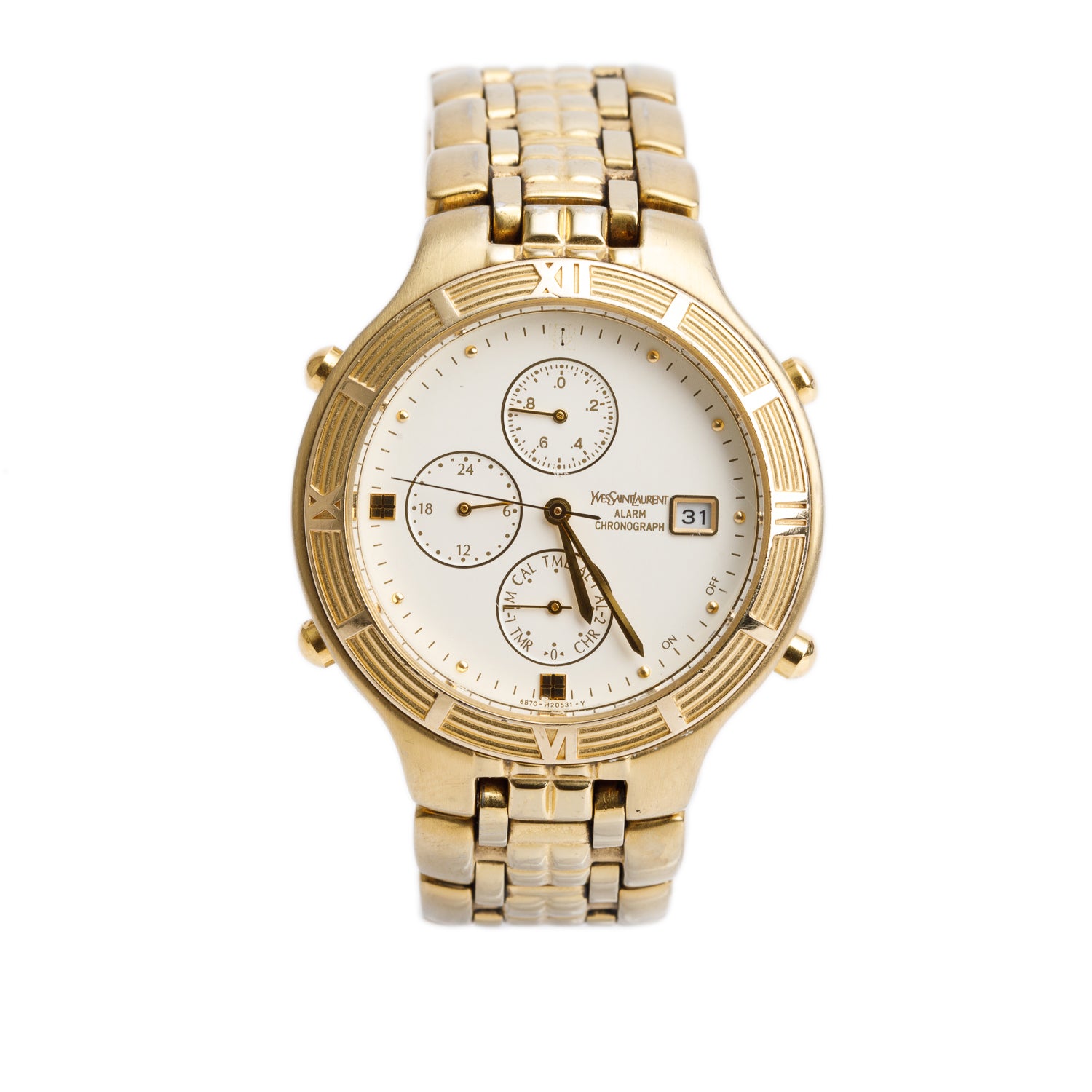 Yves Saint Laurent Vintage Gold Plated Stainless Steel 36 MM Chronograph Quartz Watch