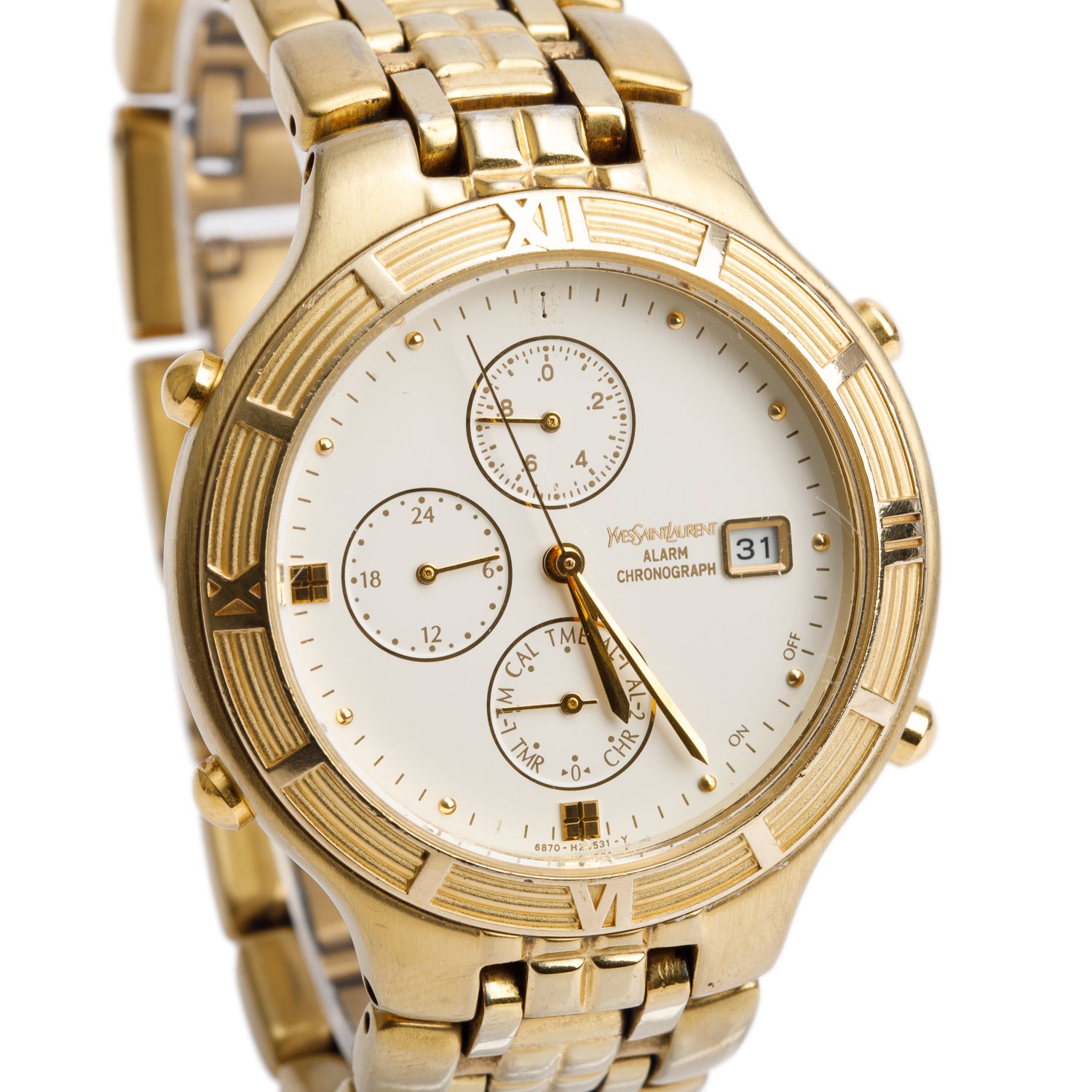 Yves Saint Laurent Vintage Gold Plated Stainless Steel 36 MM Chronograph Quartz Watch