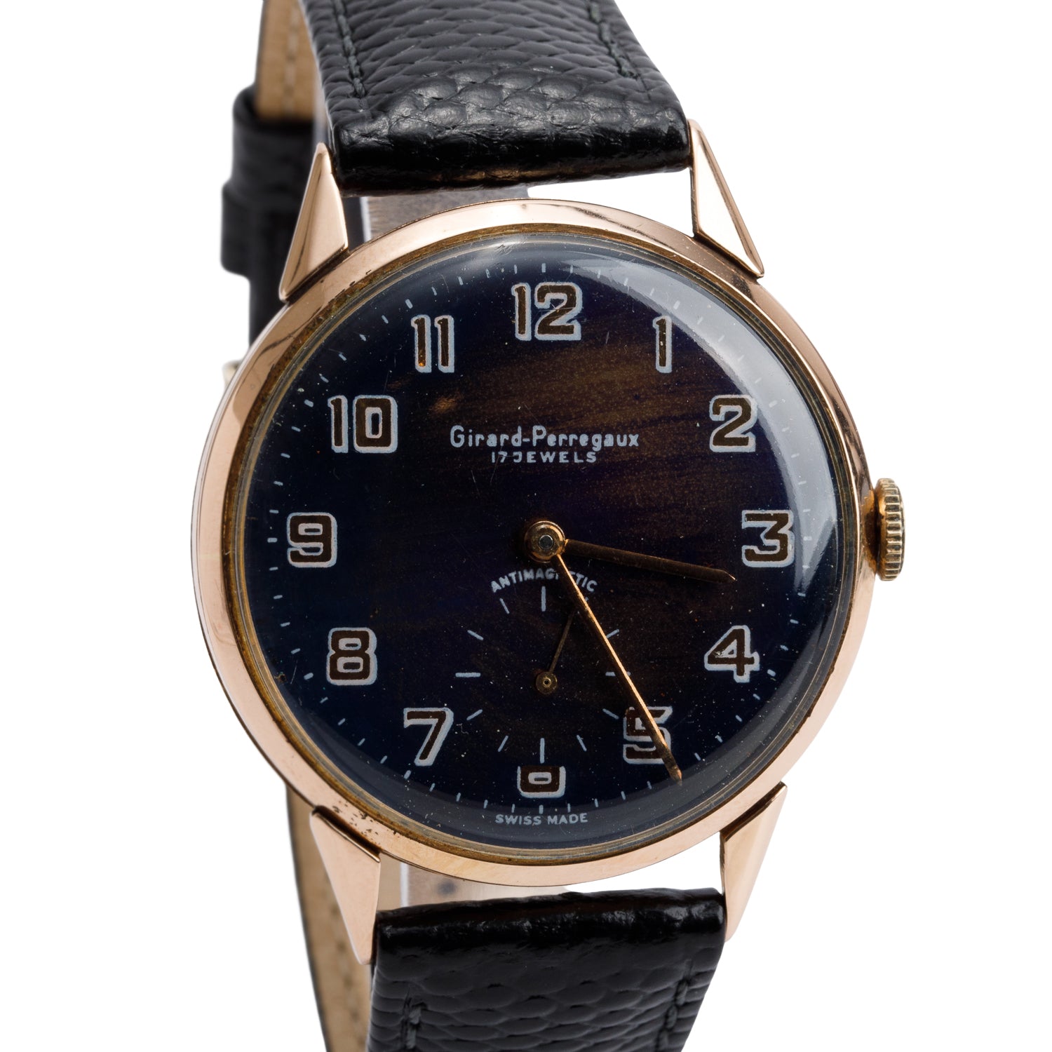 Girard Perregaux Vintage 18k Rose Gold 37 MM Manual Watch Black Dial