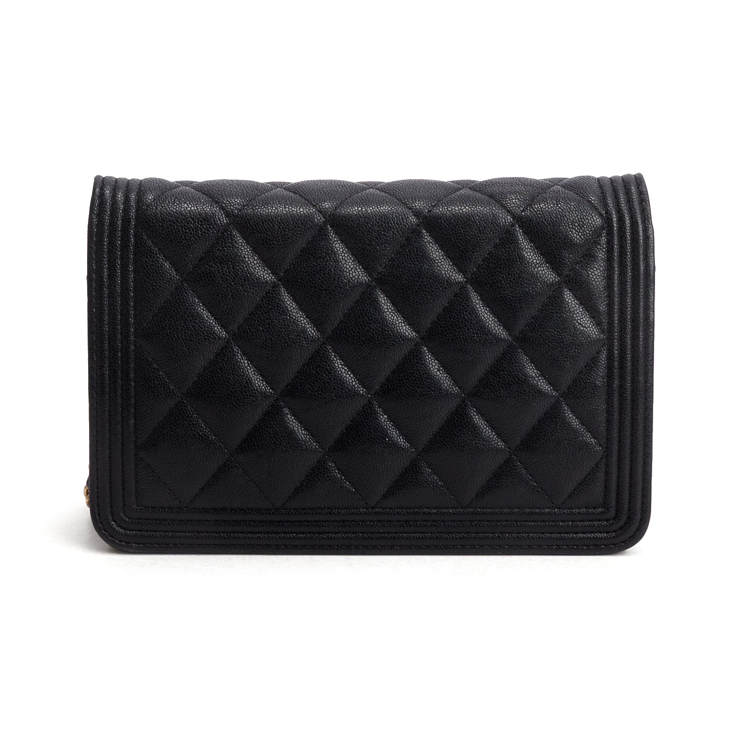 Chanel Black Caviar Quilted Boy Wallet on Chain w/ Box