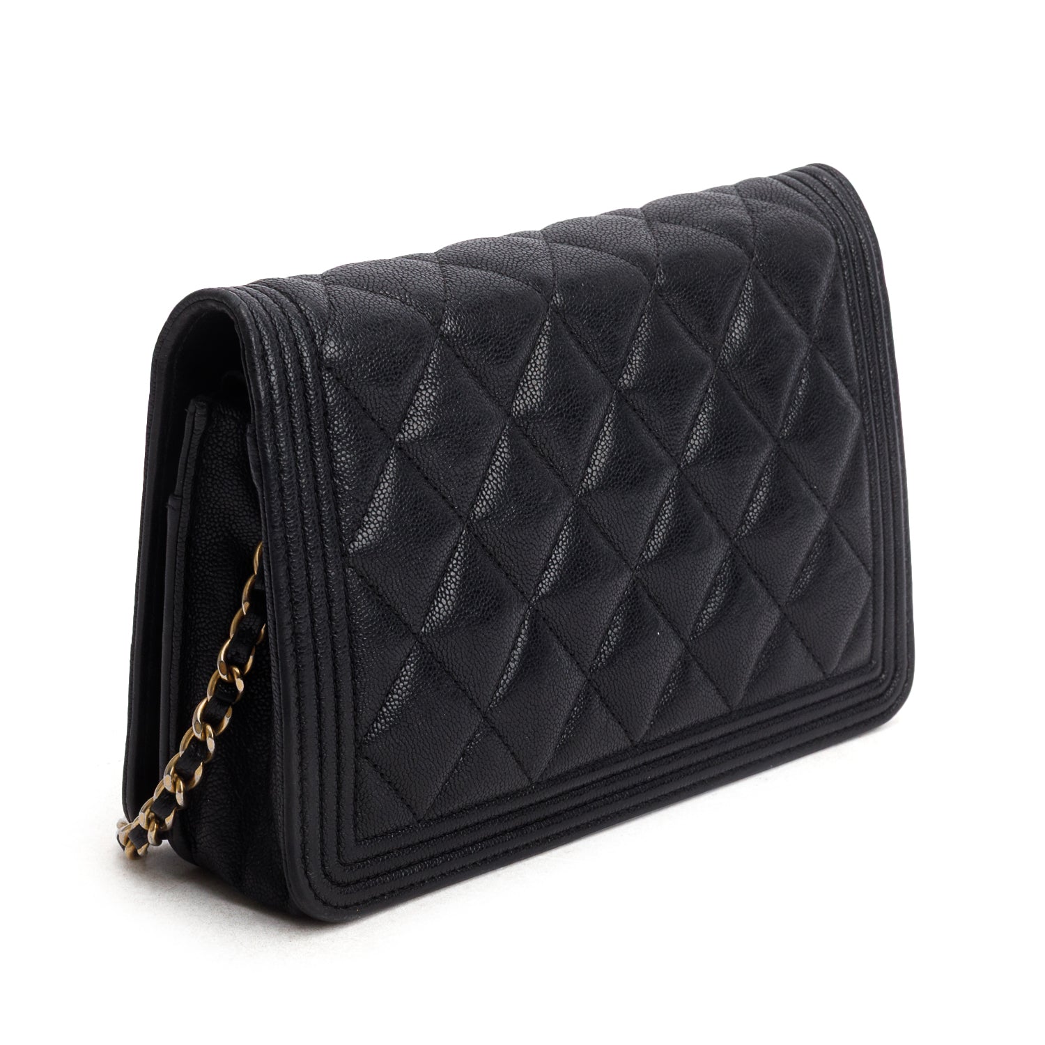 Chanel Black Caviar Quilted Boy Wallet on Chain w/ Box
