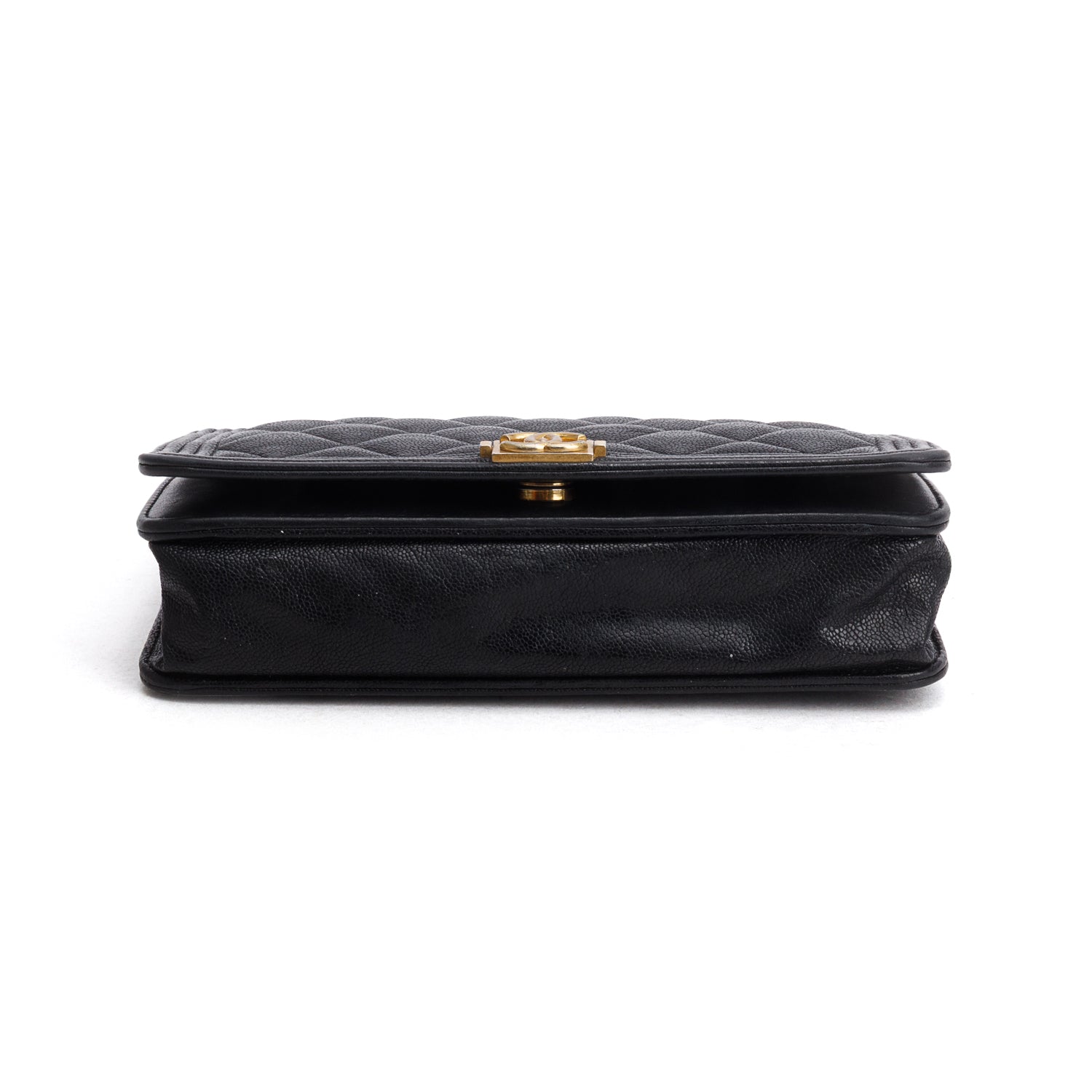Chanel Black Caviar Quilted Boy Wallet on Chain w/ Box