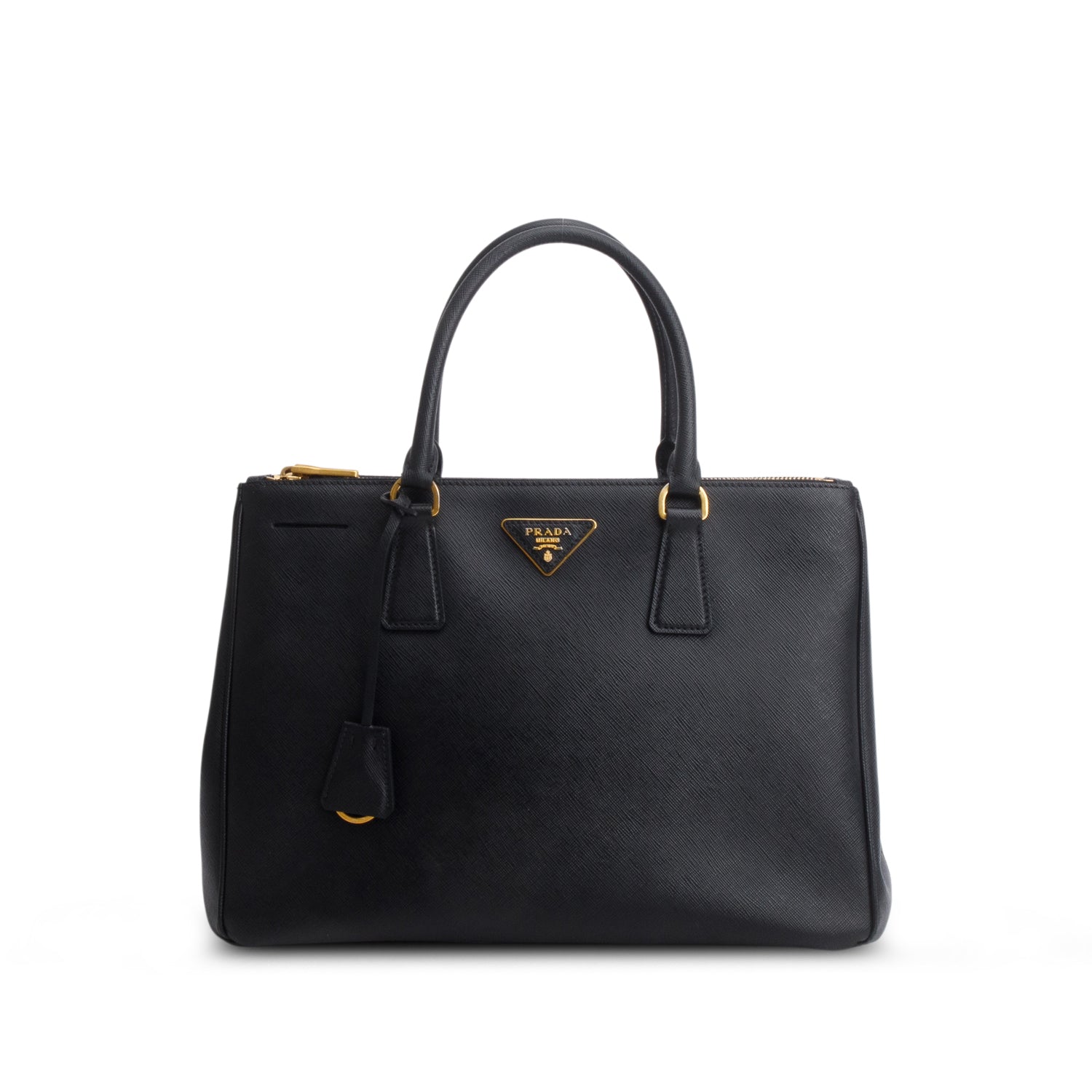 Prada Black Saffiano Lux Medium Double Zip Galleria Tote w/ Strap