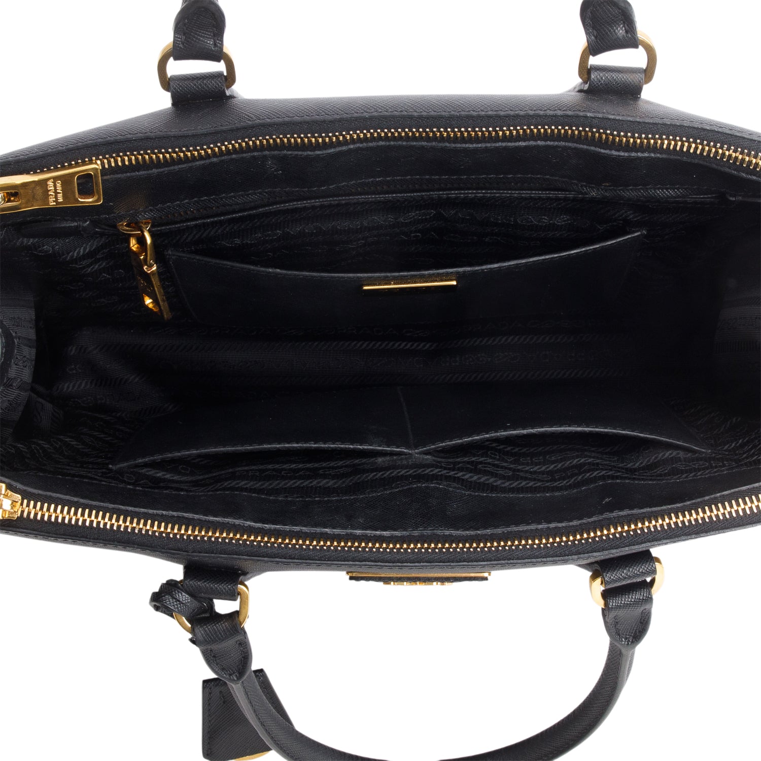 Prada Black Saffiano Lux Medium Double Zip Galleria Tote w/ Strap