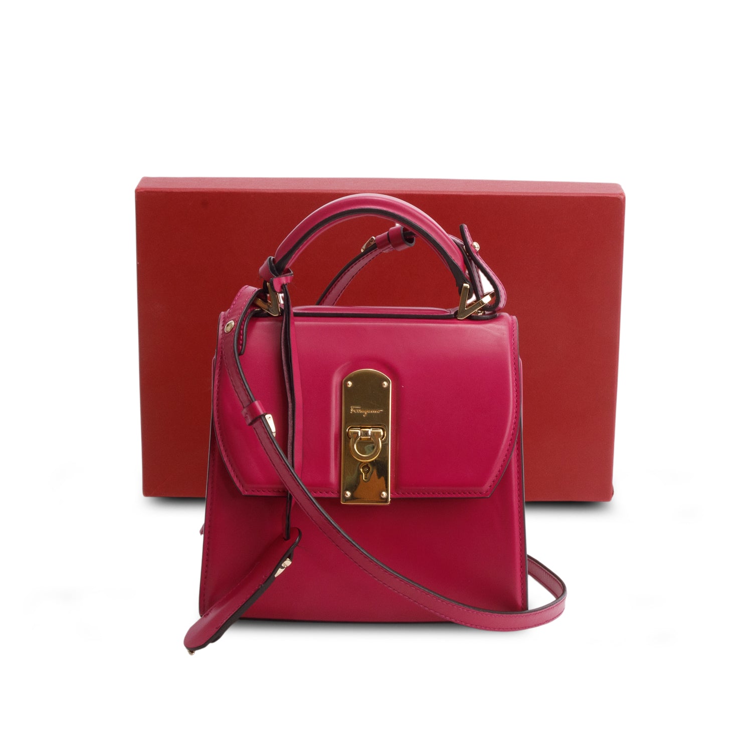 Ferragamo Pink Box Leather Mini Boxyz w/ Box & Strap