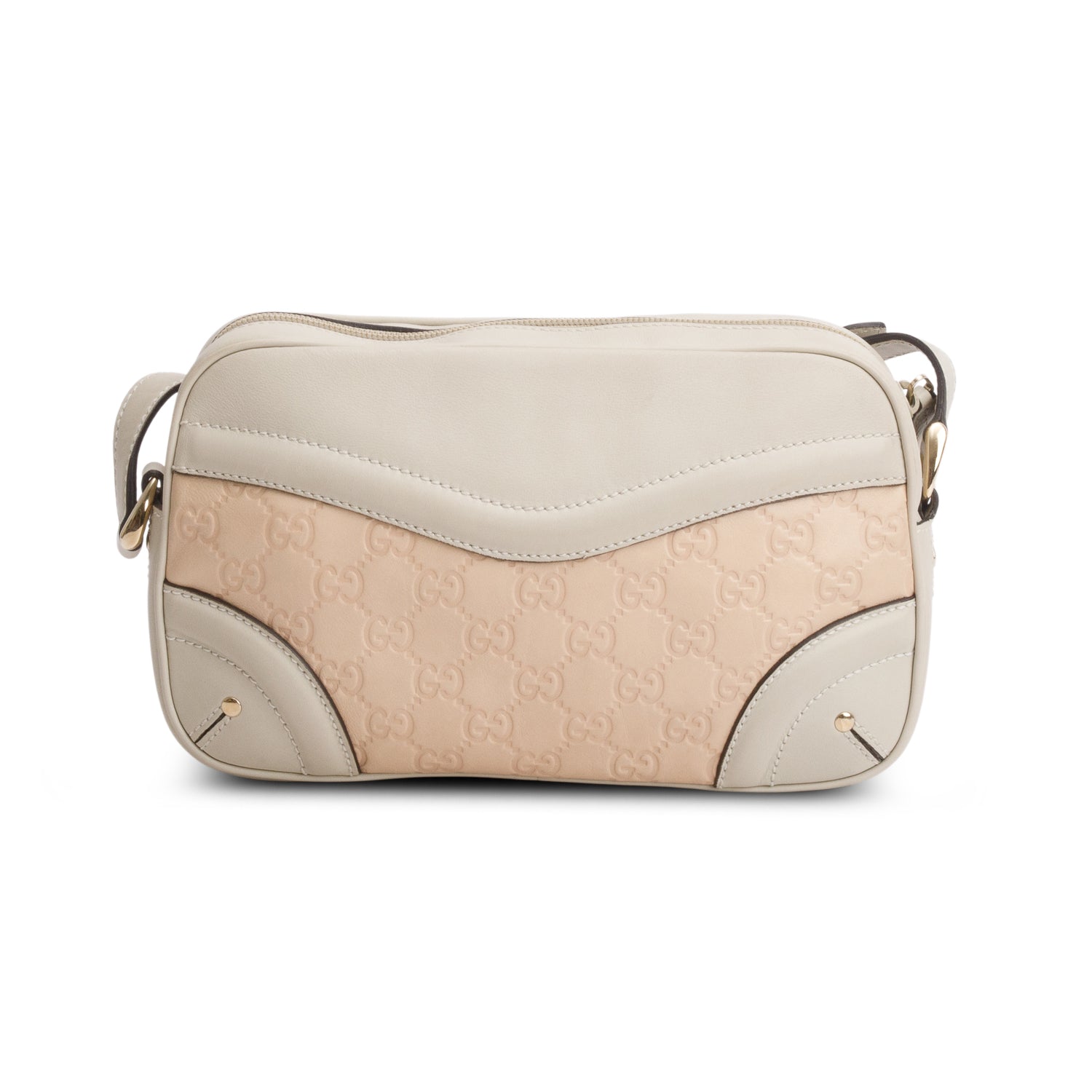 Gucci Beige/Pink Calfskin Signature GG Logo Crest Camera Bag