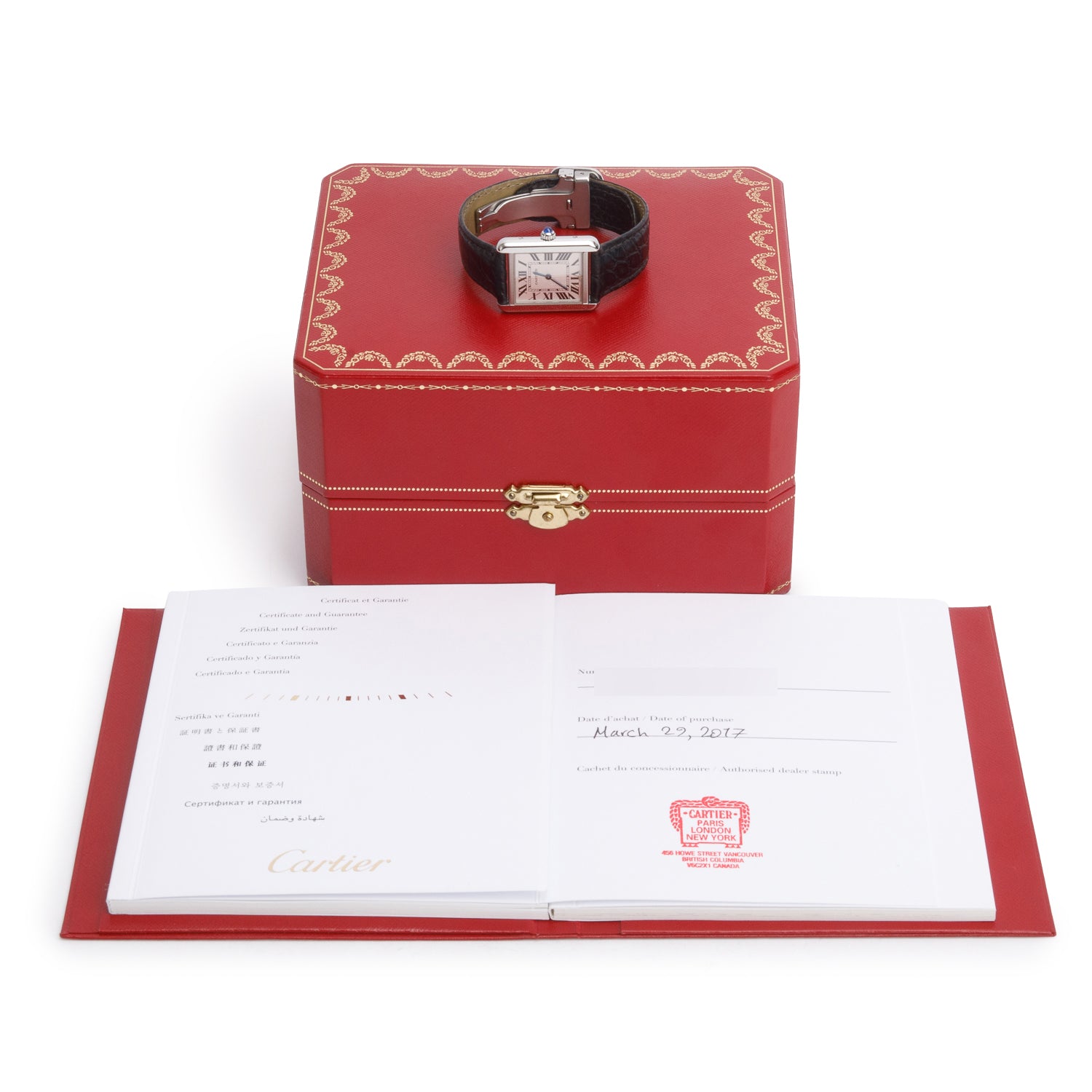 Cartier Stainless Steel Tank Solo Quartz Watch, Silver Dial Medium Model 3170 w/ Box & papers