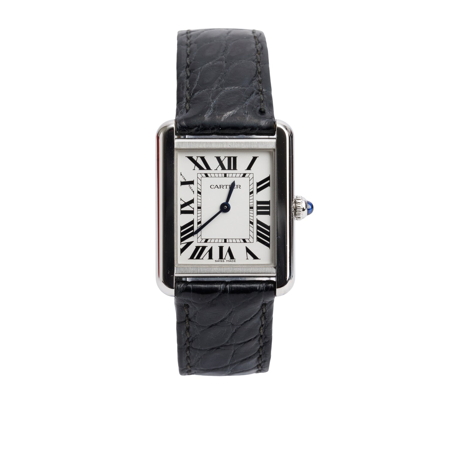 Cartier Stainless Steel Tank Solo Quartz Watch, Silver Dial Medium Model 3170 w/ Box & papers