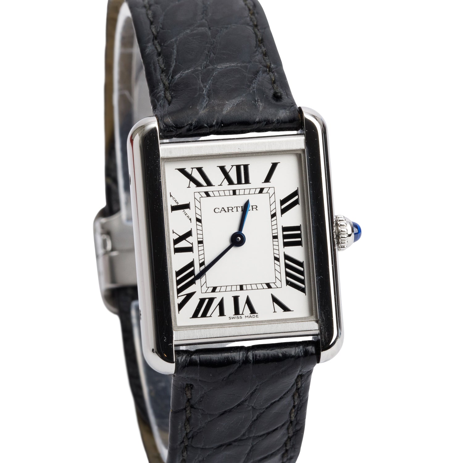 Cartier Stainless Steel Tank Solo Quartz Watch, Silver Dial Medium Model 3170 w/ Box & papers