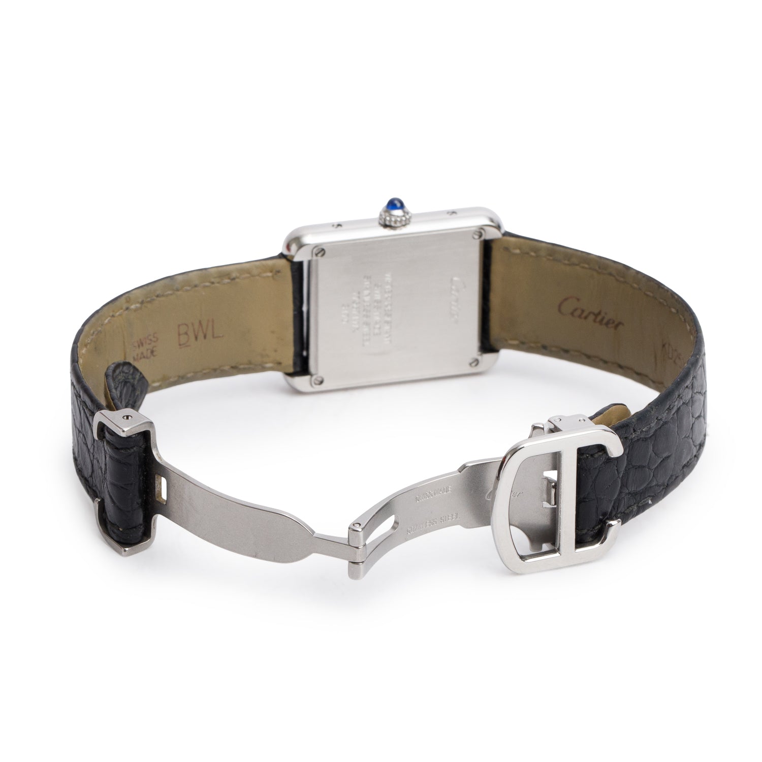 Cartier Stainless Steel Tank Solo Quartz Watch, Silver Dial Medium Model 3170 w/ Box & papers