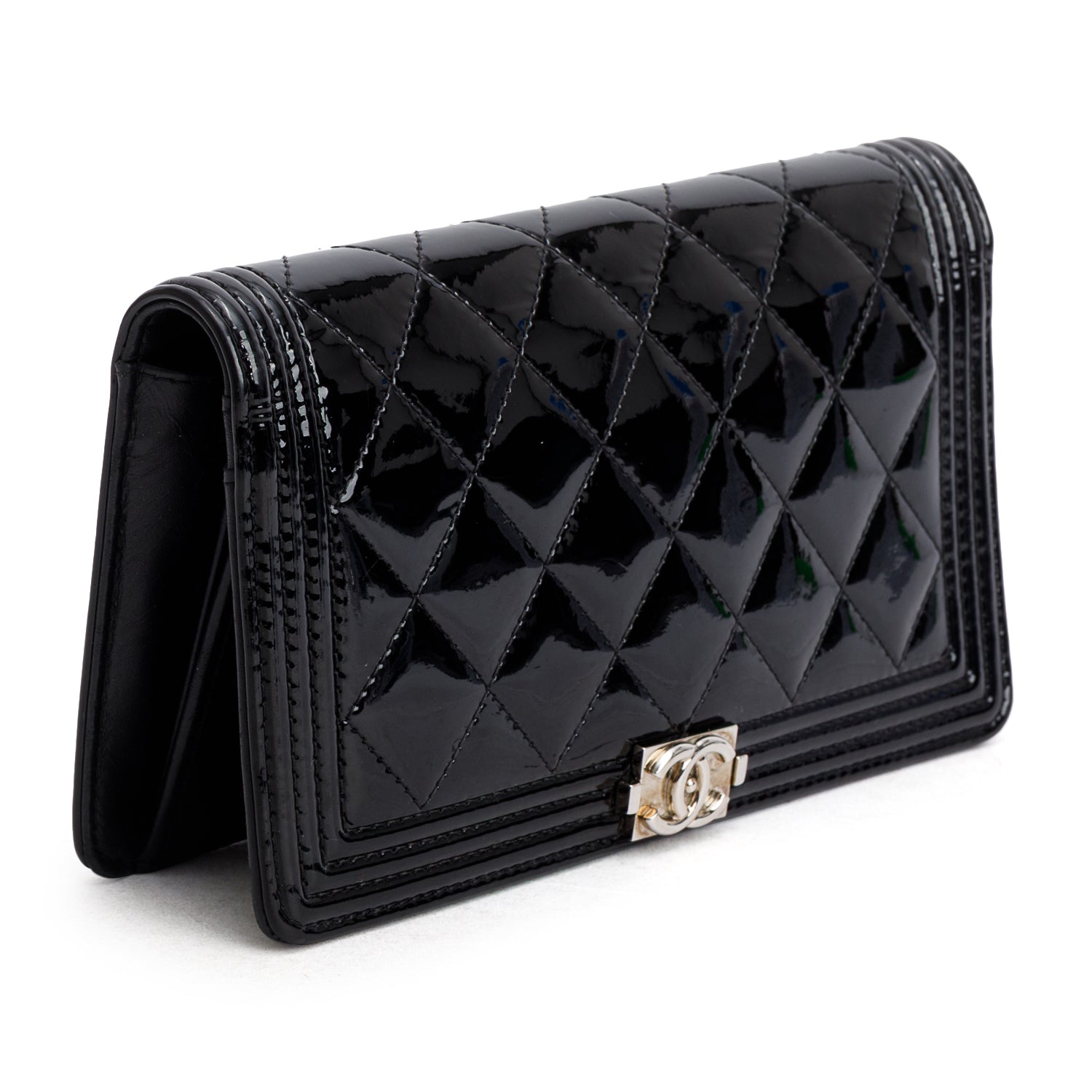 Chanel Black Patent Quilted Boy Yen Wallet
