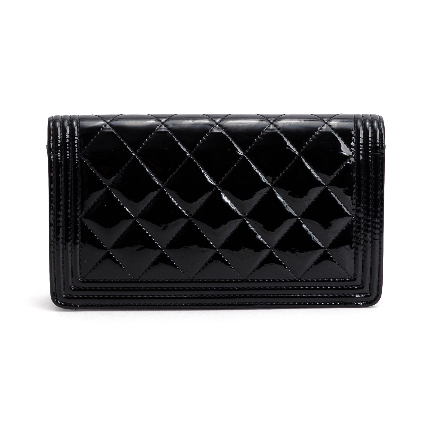Chanel Black Patent Quilted Boy Yen Wallet