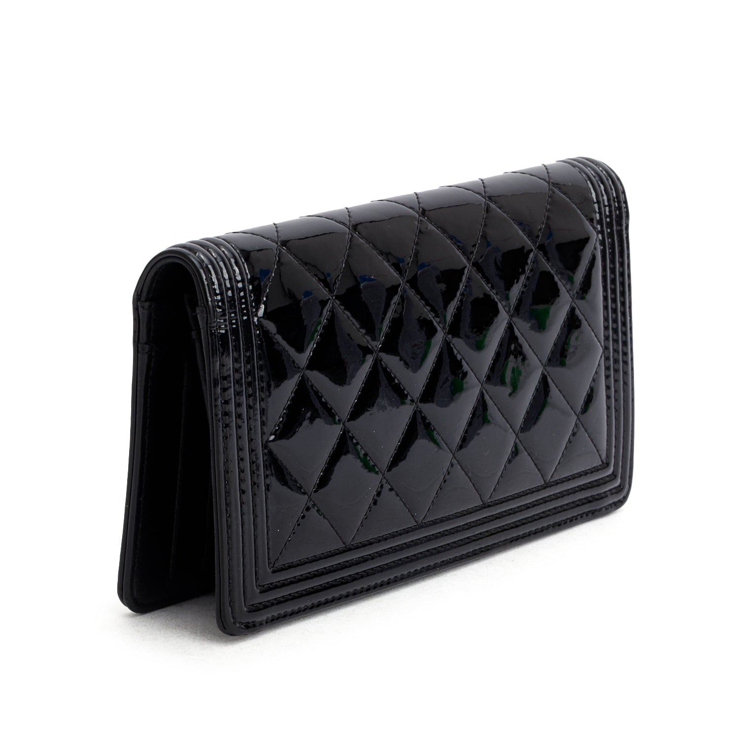 Chanel Black Patent Quilted Boy Yen Wallet