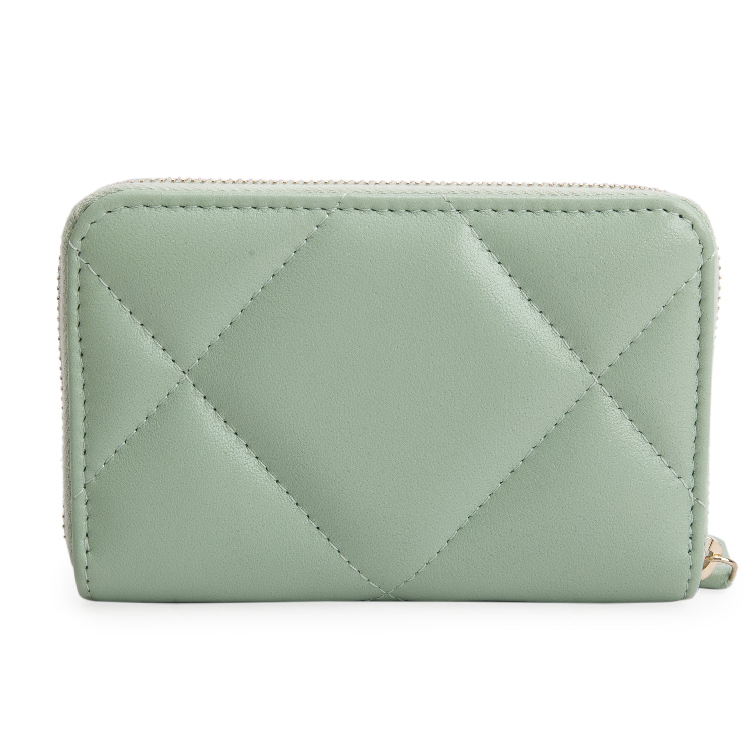 Chanel Green Lambskin Quilted 19 Zip Around Coin Purse Wallet w/ Box