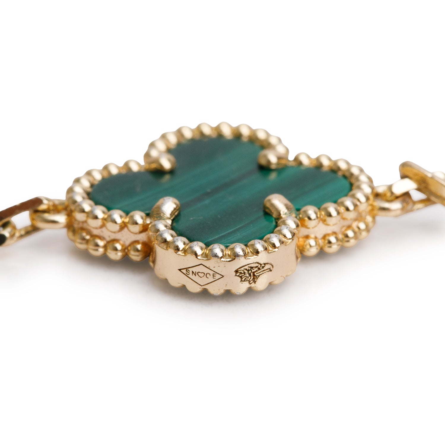 Van Cleef & Arpels 2024 18k Yellow Gold Vintage 5 Motif Malachite Bracelet w/ Certificate